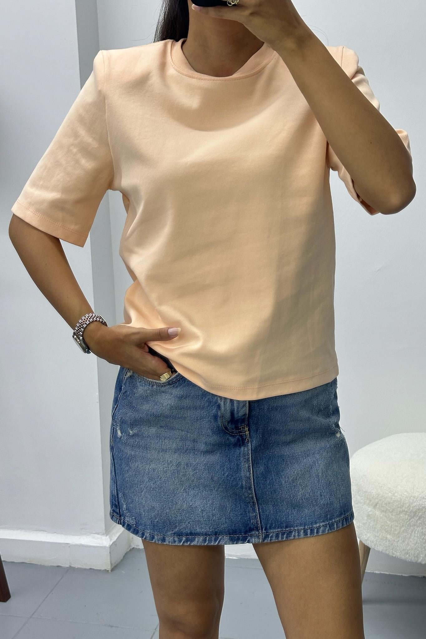 Vatkalı Kısa Kol Somon Basic Tshirt