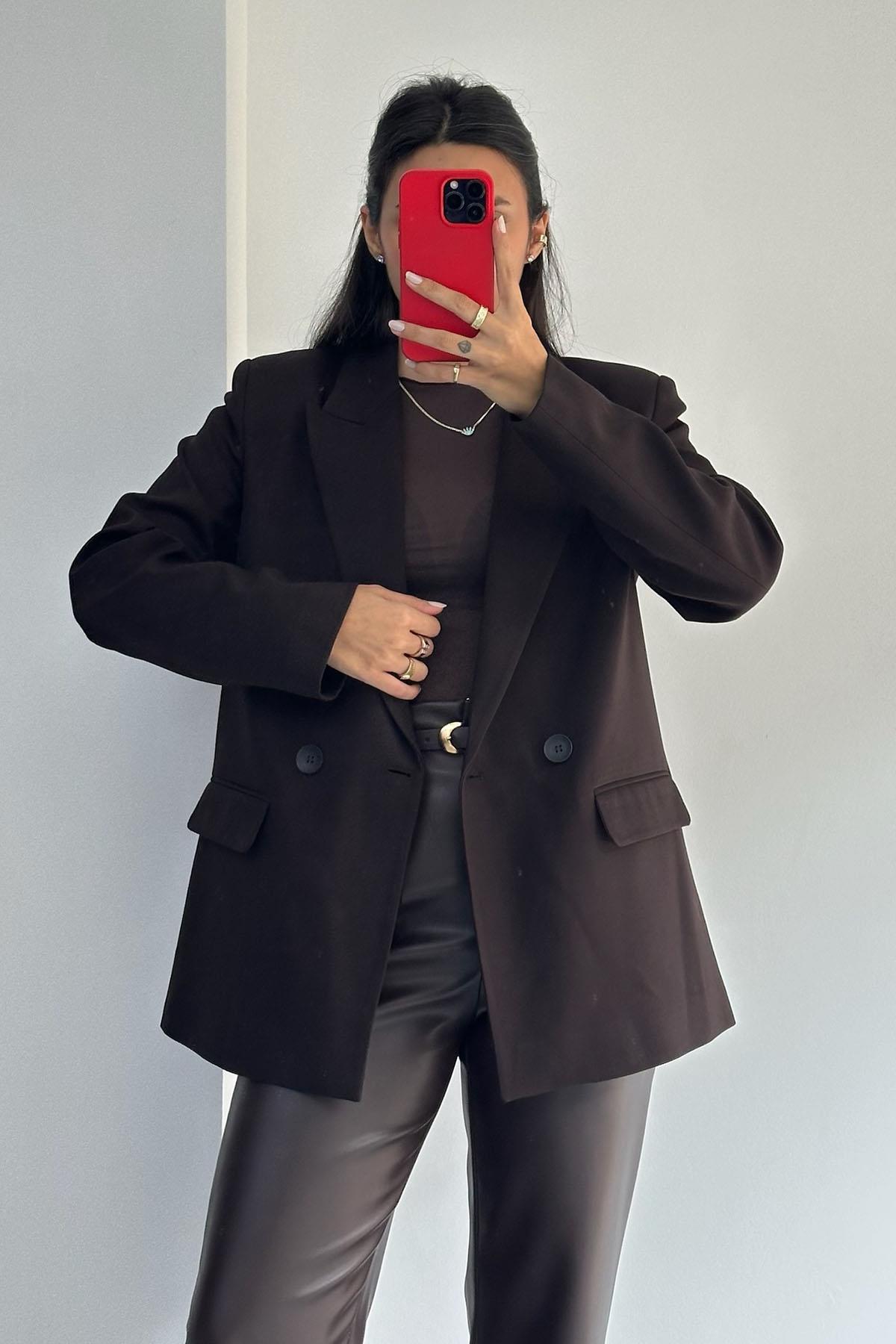 Premium Koyu Kahve Blazer Ceket