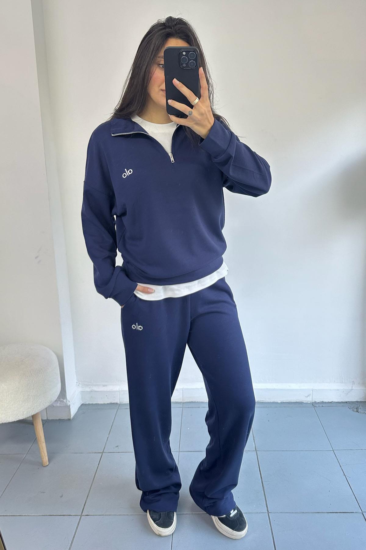 Fermuarlı Enjeksiyon Baskılı Lacivert Modal Takım