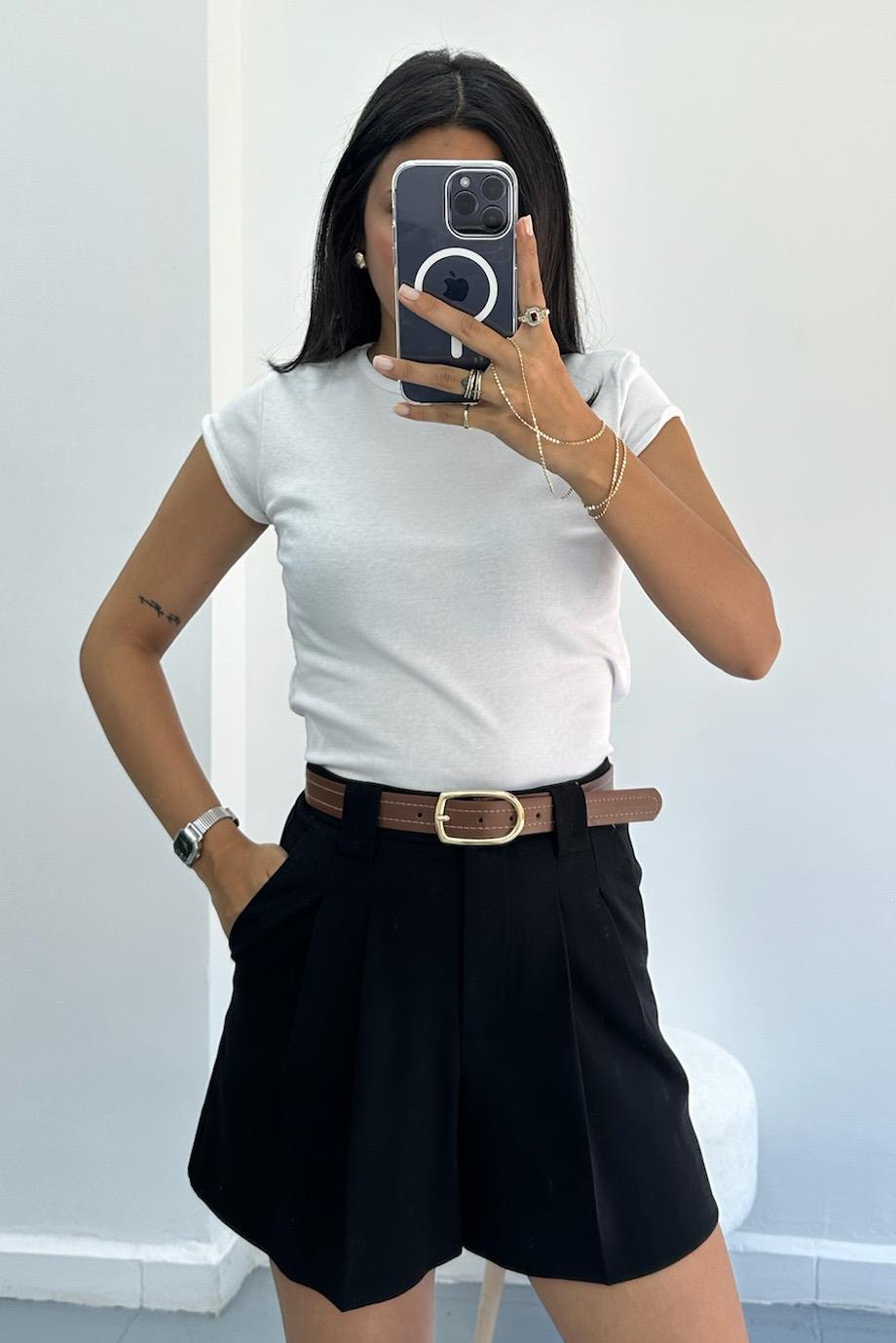 Bisiklet Yaka Basic Ekru Tshirt