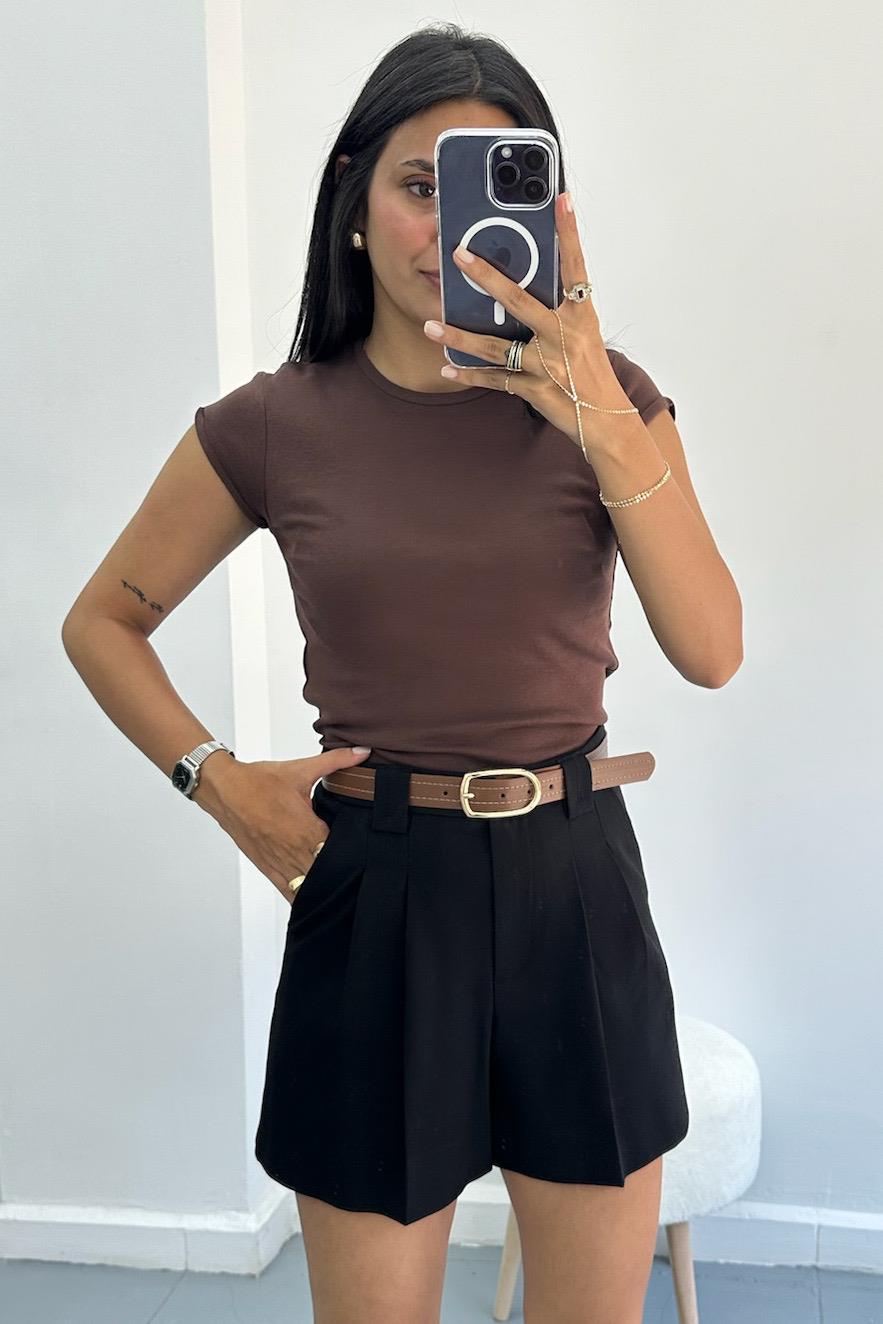 Bisiklet Yaka Basic Açık Kahve Tshirt