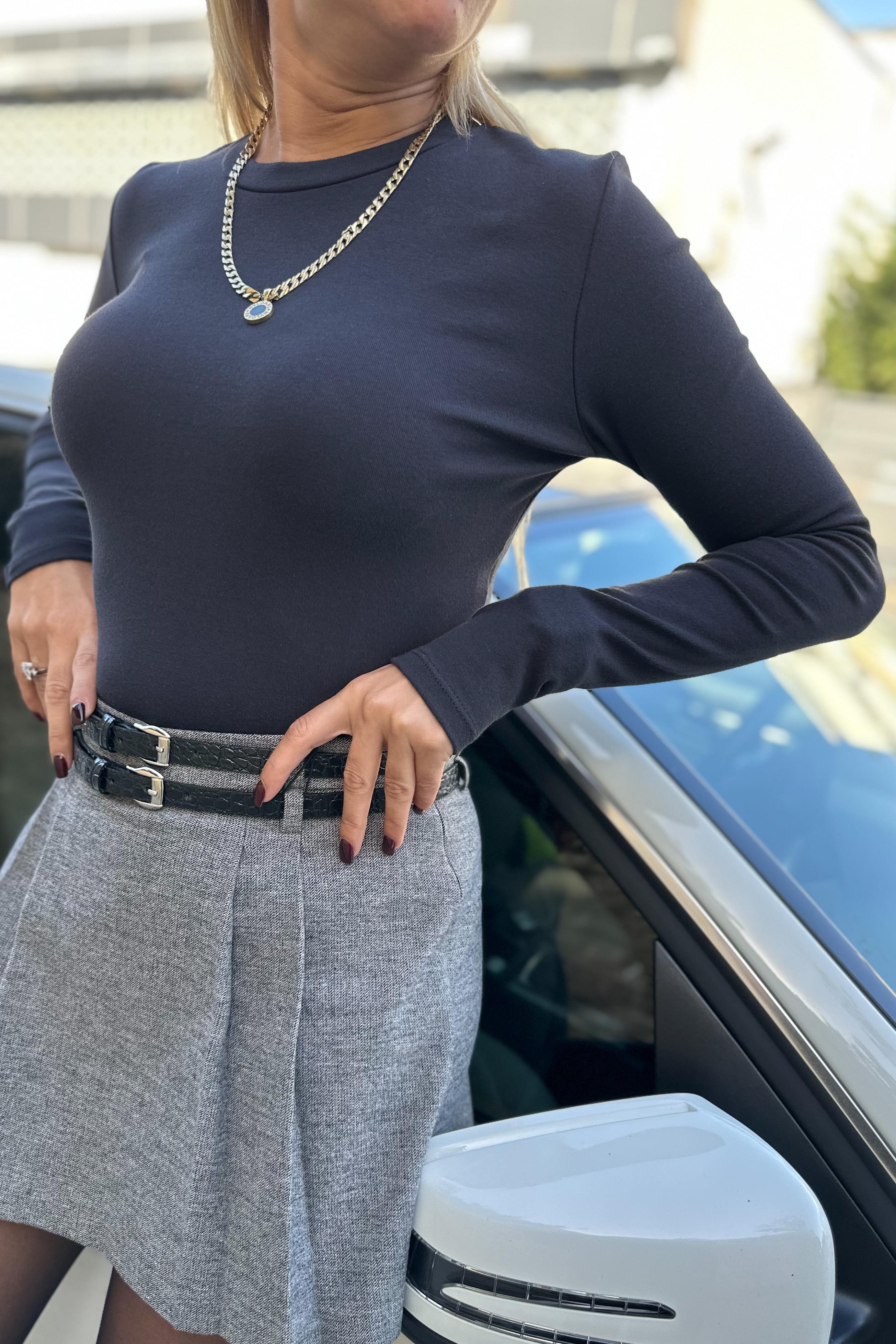 Bisiklet Yaka Antrasit Uzun Kollu BodyCROP