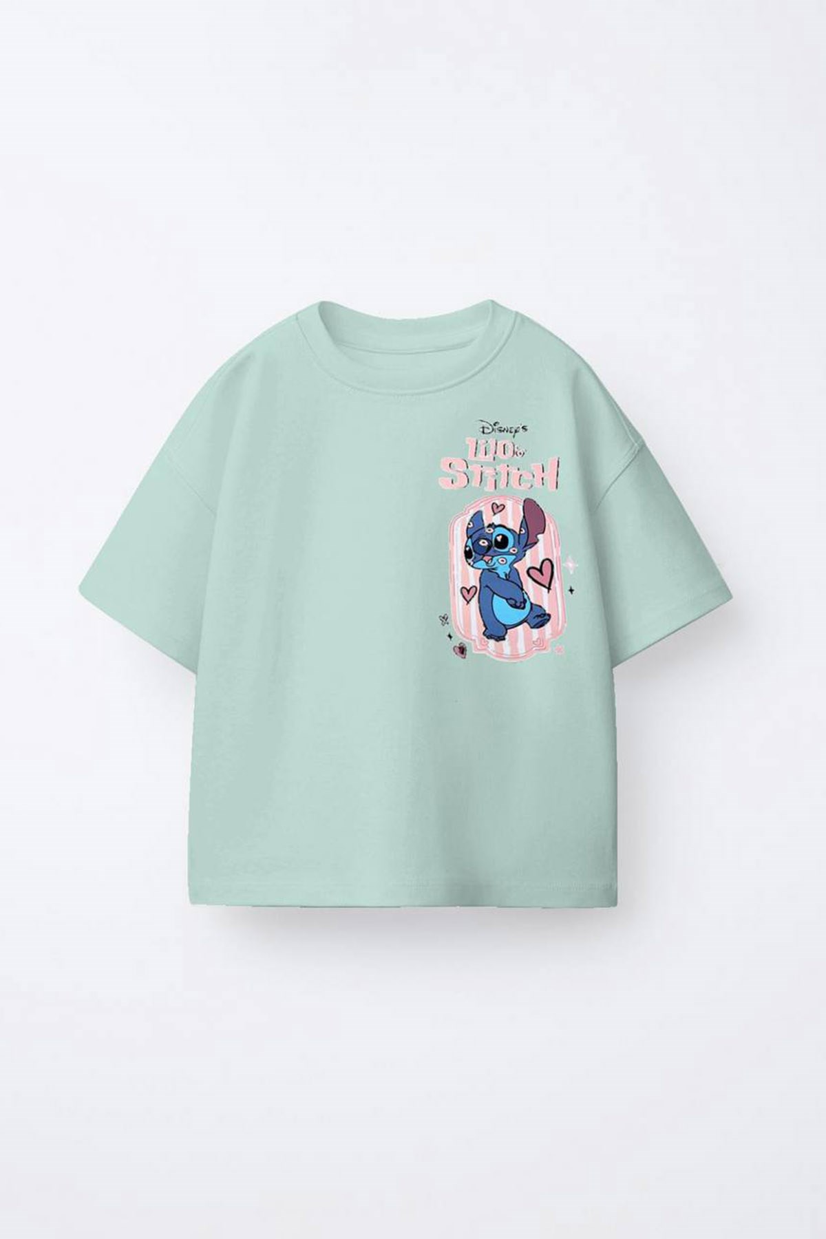 Stitch Baskılı Yeşil Tshirt