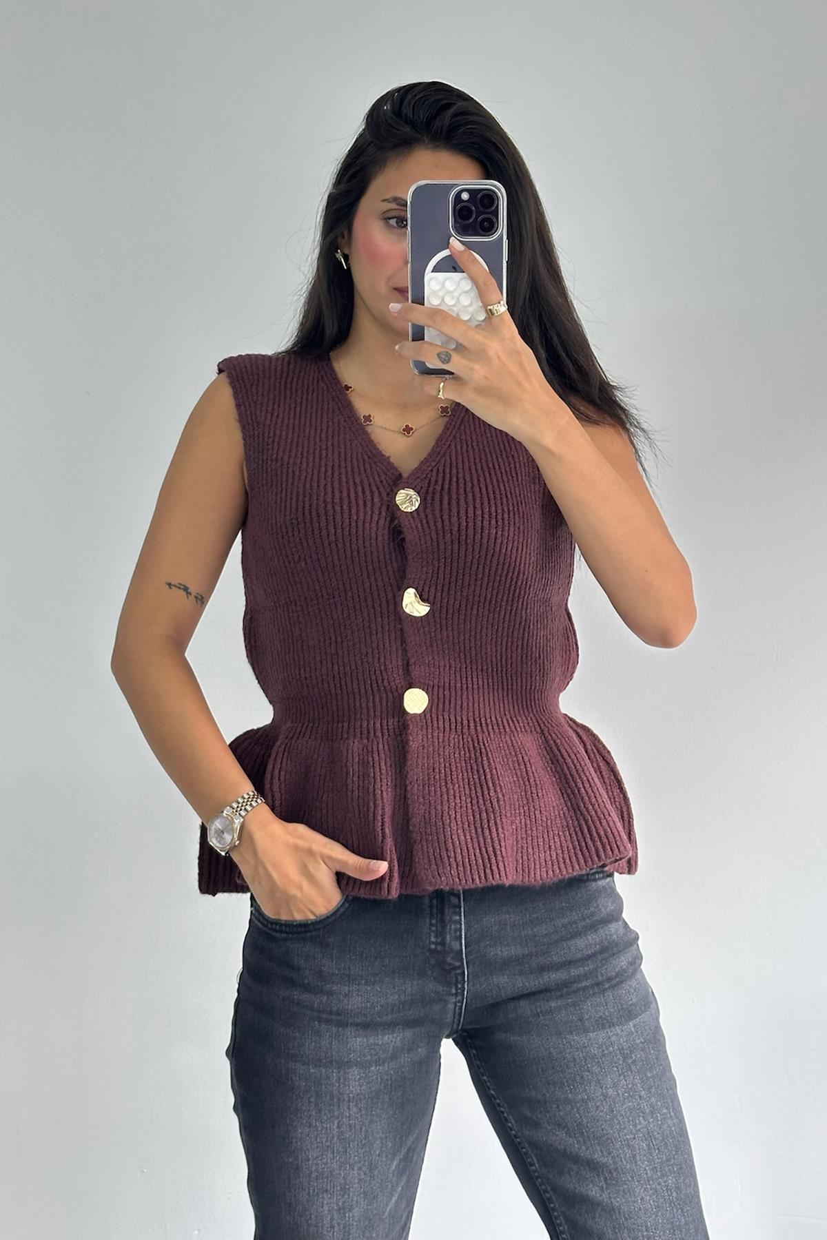 Belinden Volanlı Cherry Triko Yelek