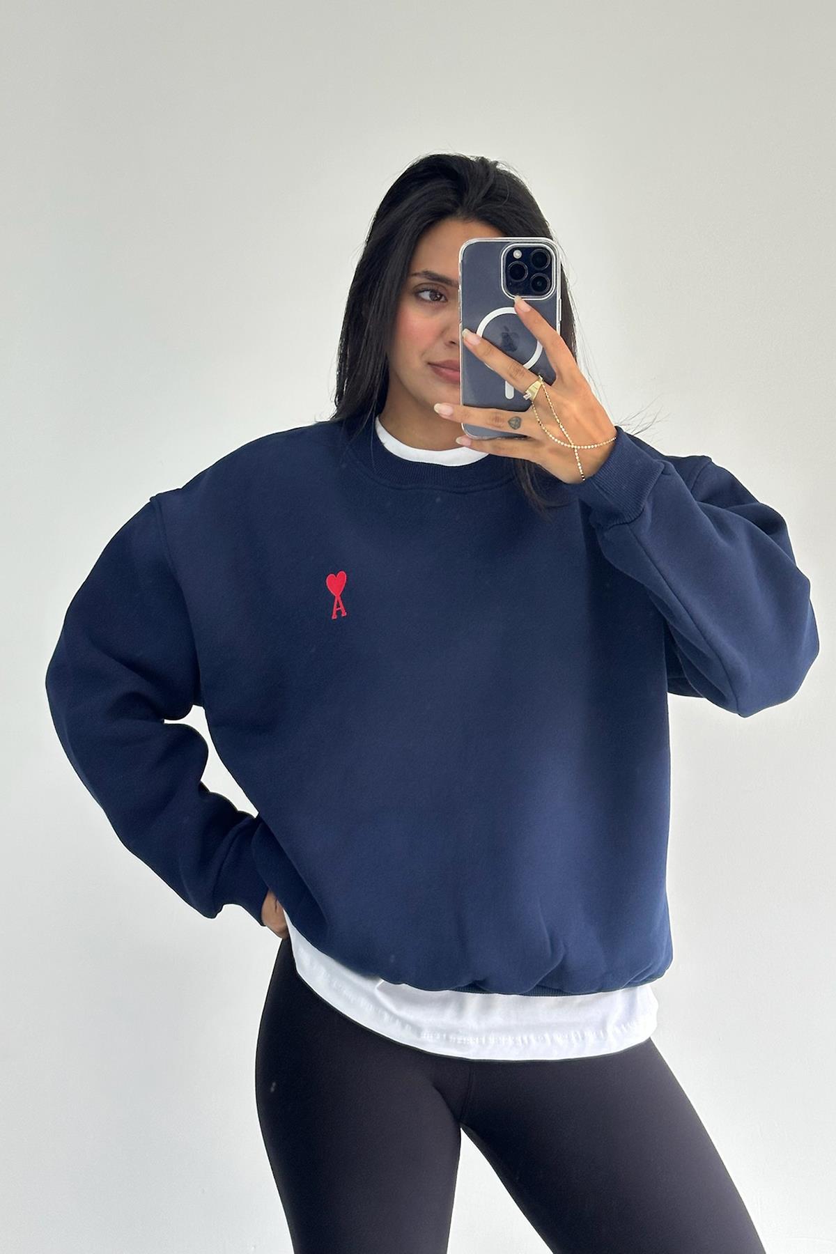 A Harfli Lacivert Oversize Sweatshirt 