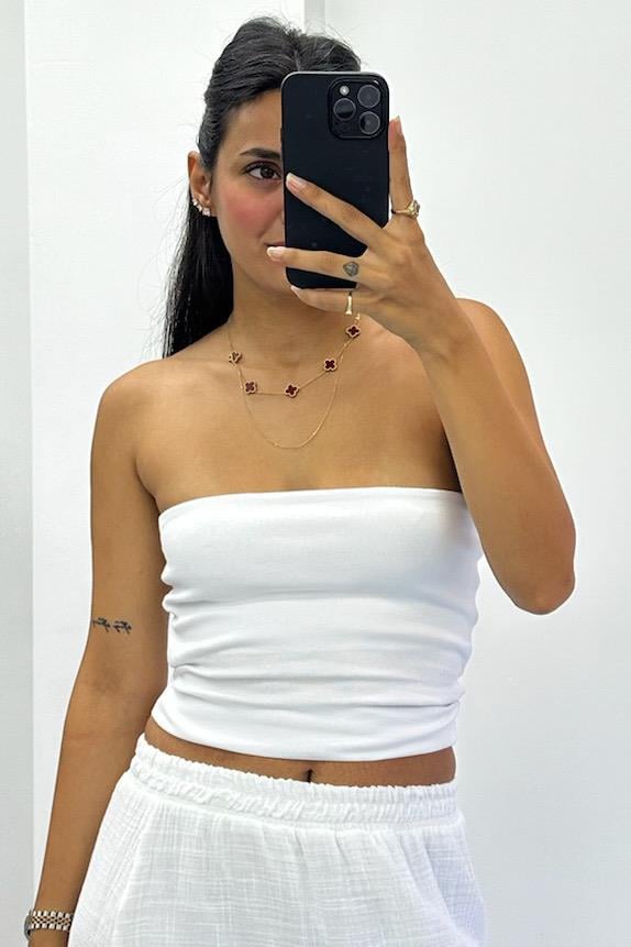 Straplez Basic Beyaz Top