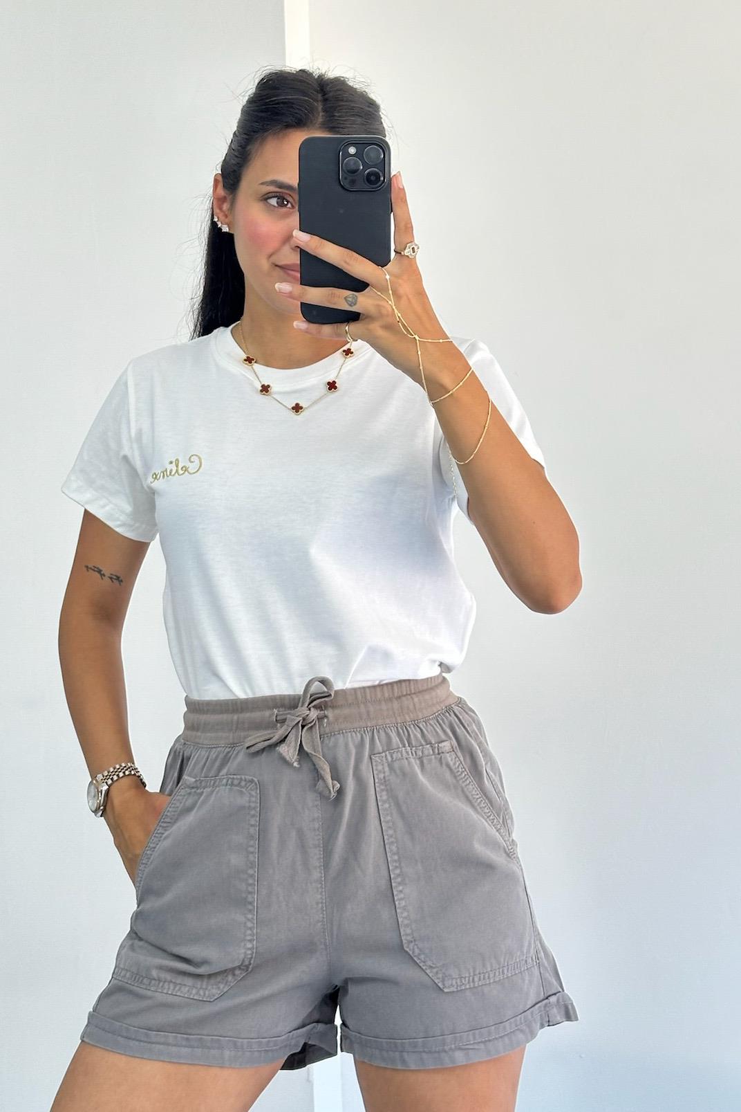 Beli Lastikli Gabardin Gri Şort