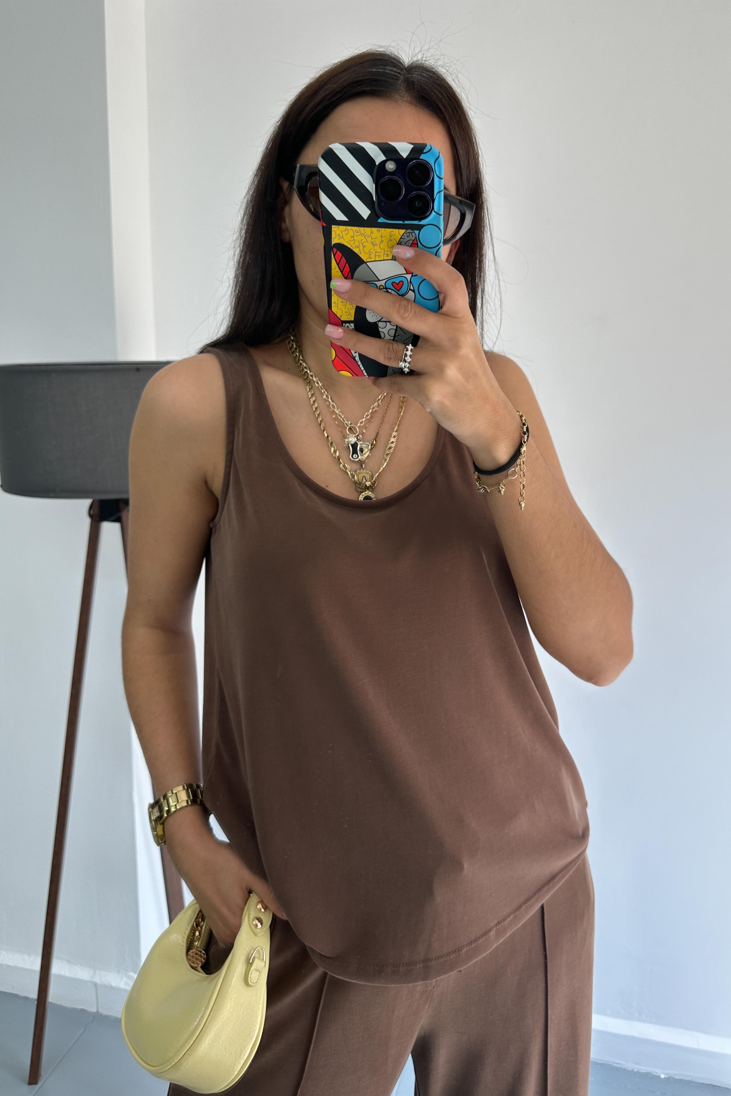 İnce Modal Kahverengi Atlet BLUZ