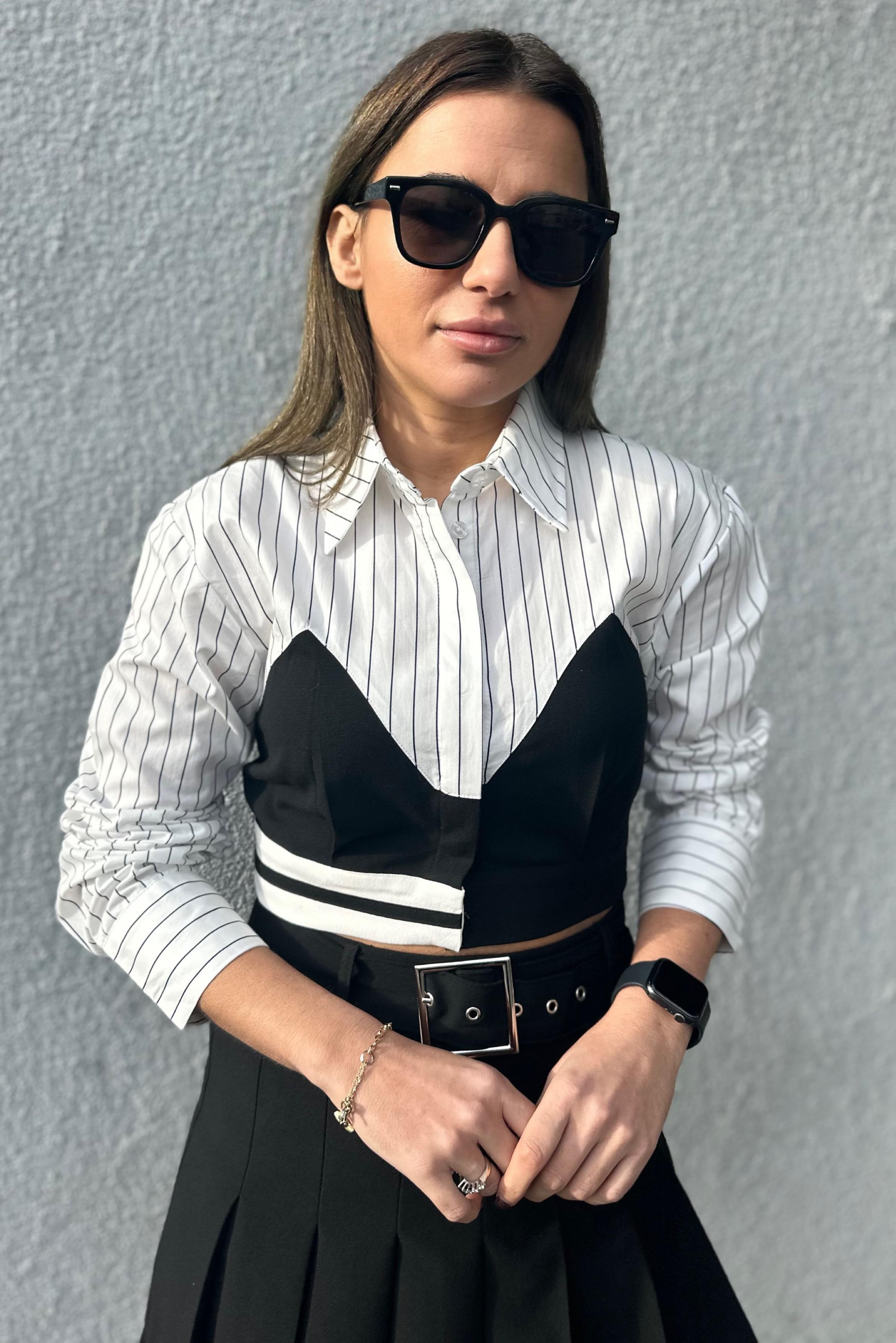 Match Detay Çizgili Crop GömlekYENİ GELENLER
