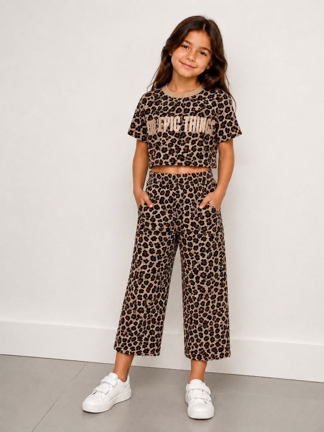 Leopar Crop Eşofman Takım