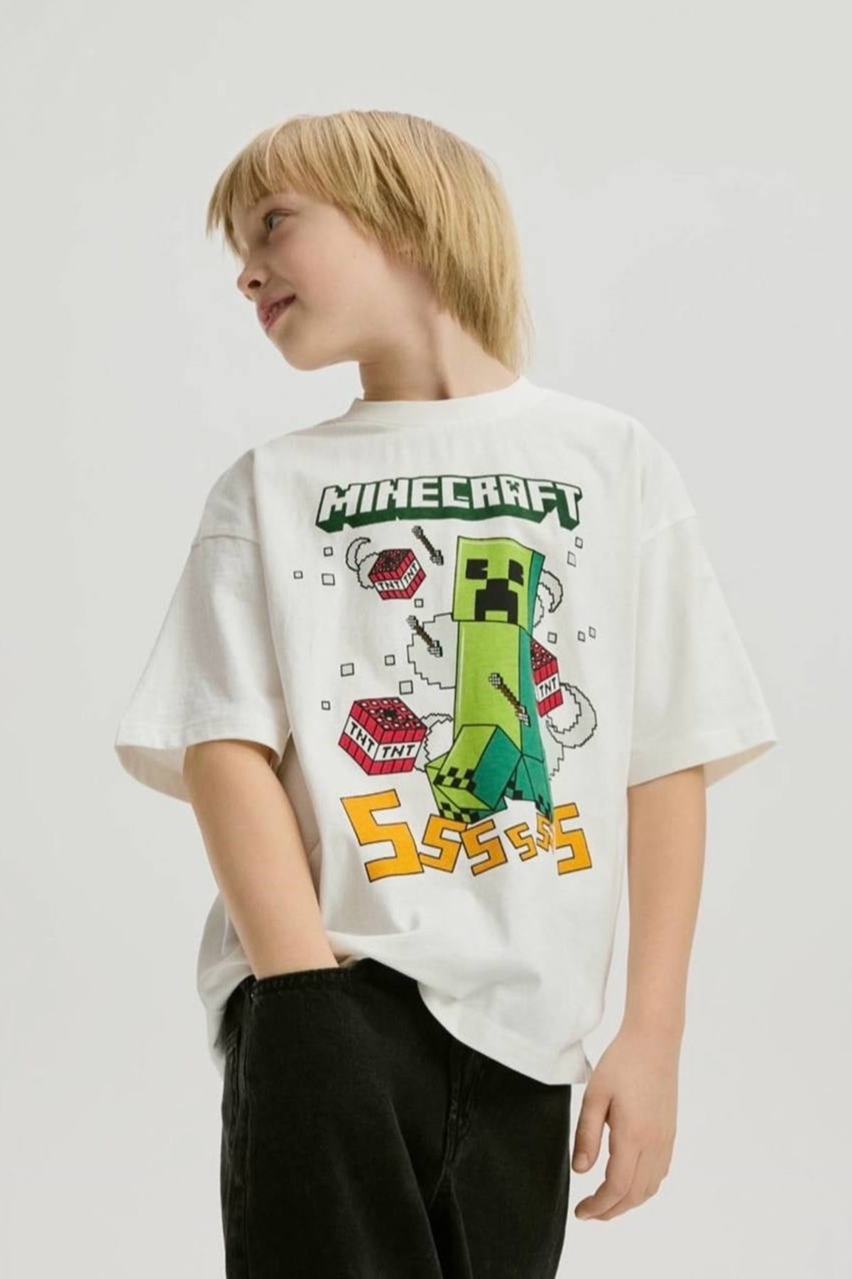 Minecraft Baskılı Beyaz Tshirt