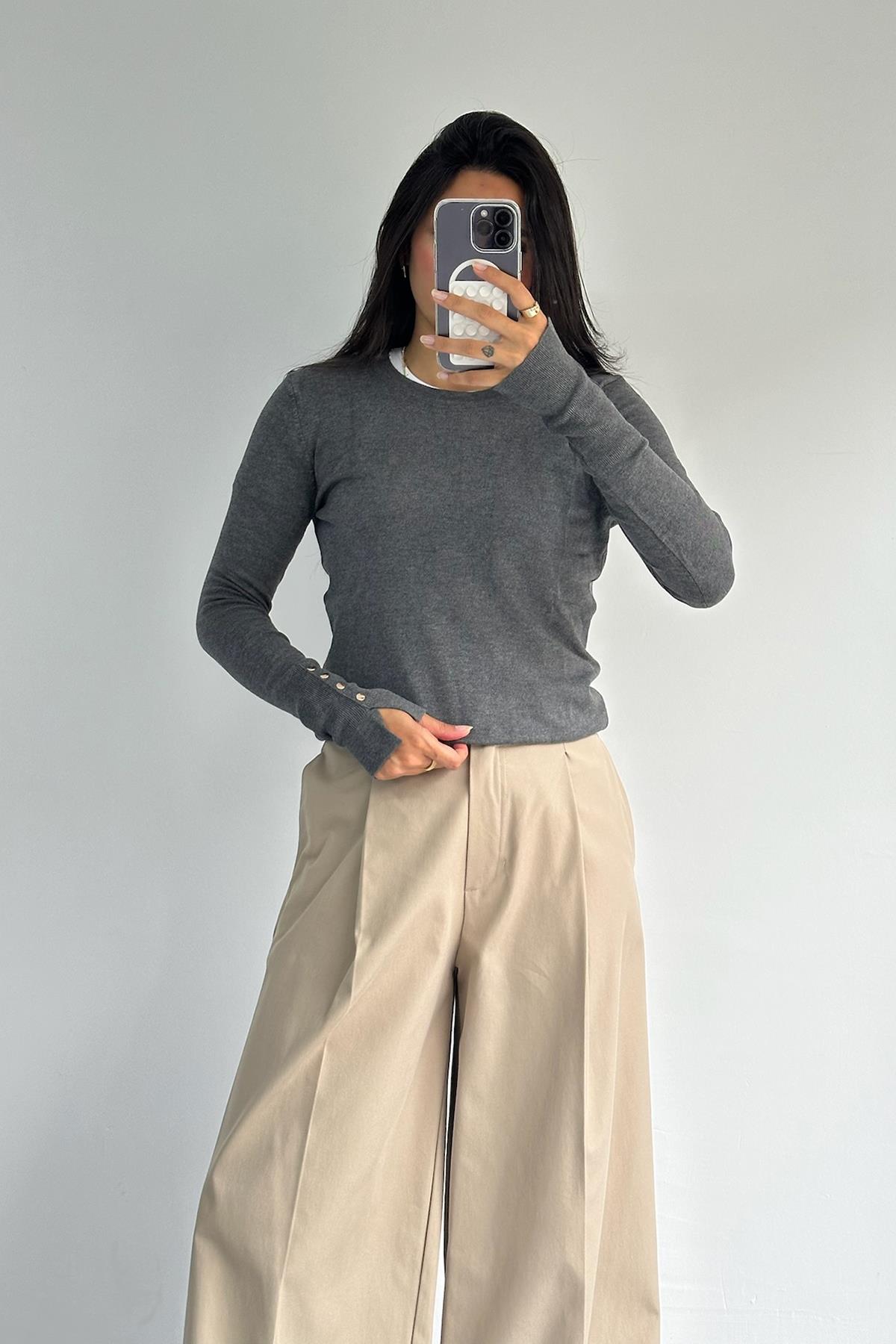 Bisiklet Yaka Kol Ortası Droplu Antrasit  Kazak 