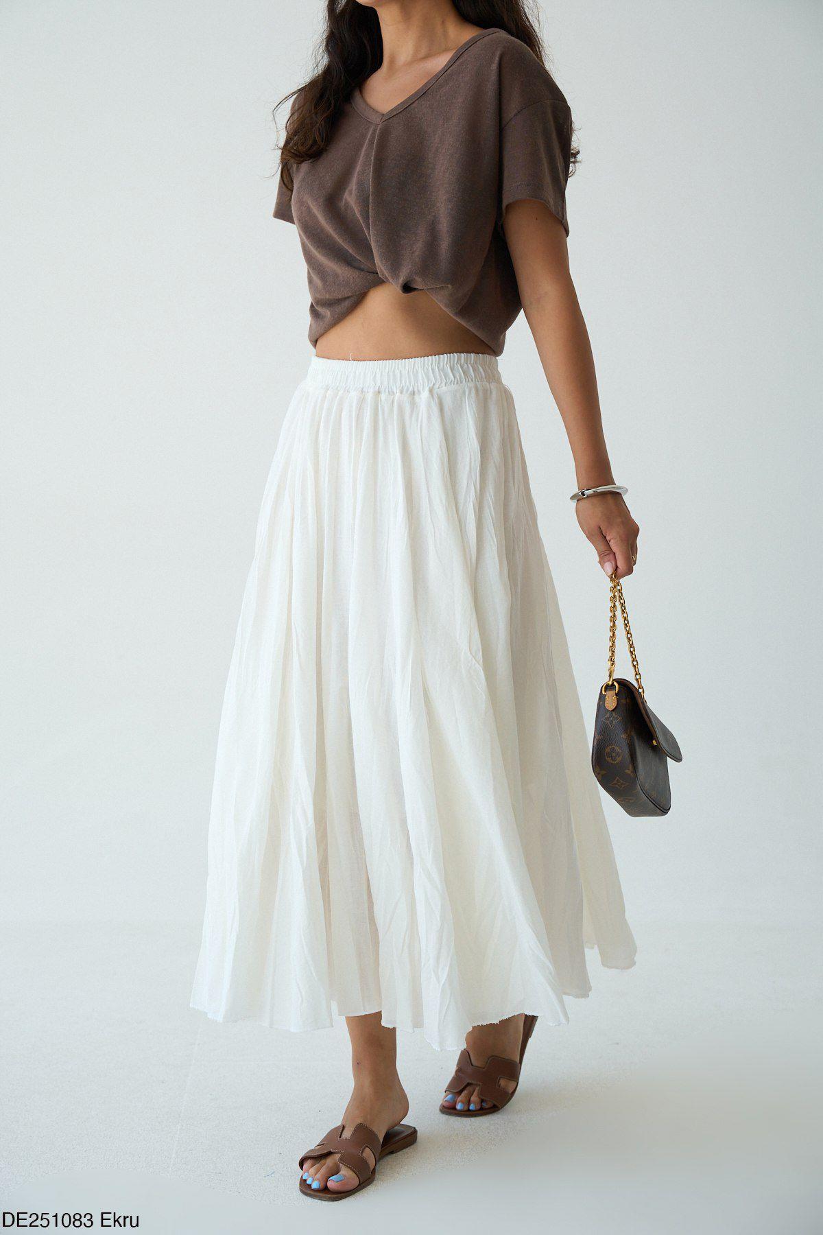 Beli Lastikli Ekru Kraşlı Etek