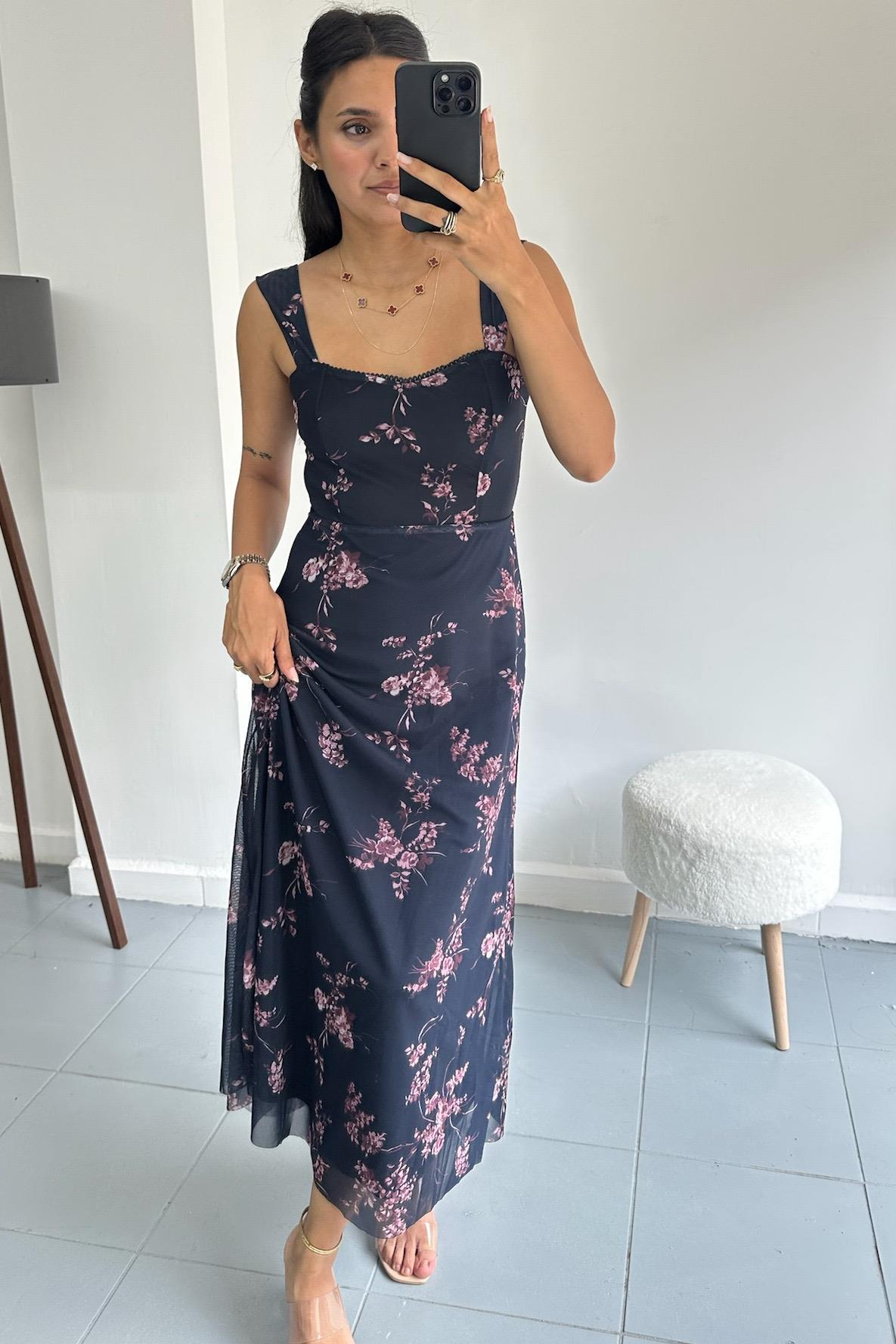 Dantel Boyalı Lacivert Elbise