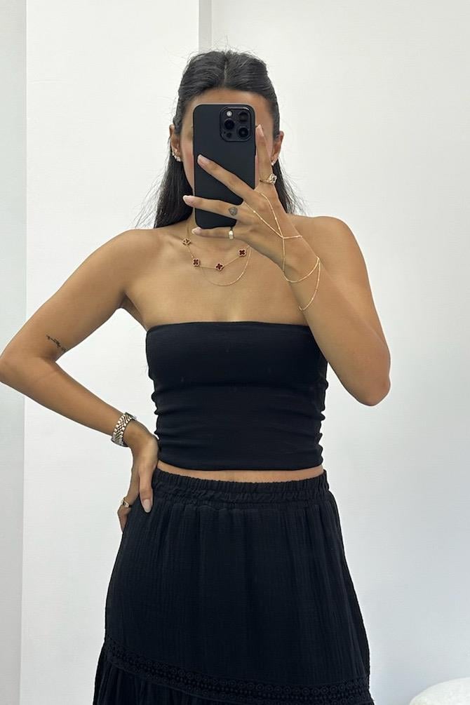 Straplez Basic Siyah Top