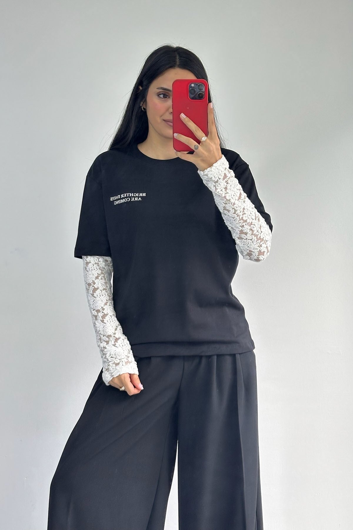 Kolu Dantelli Siyah Tshirt