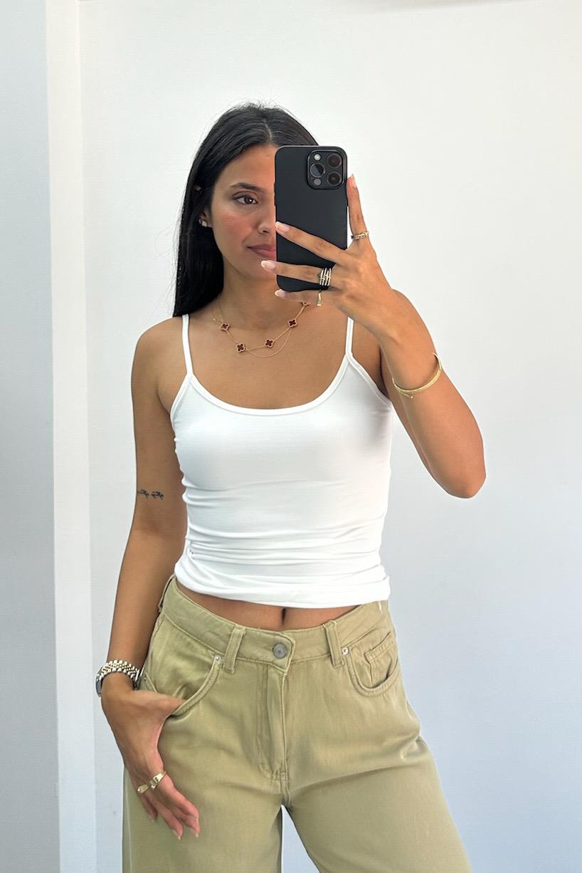  İnce Askılı Poliamid Ekru Top