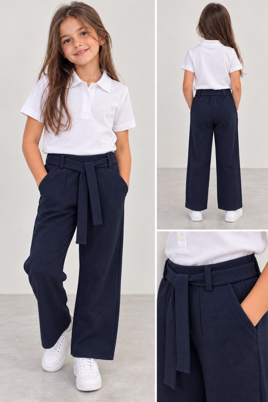 Lacivert Kuşaklı Pantalon