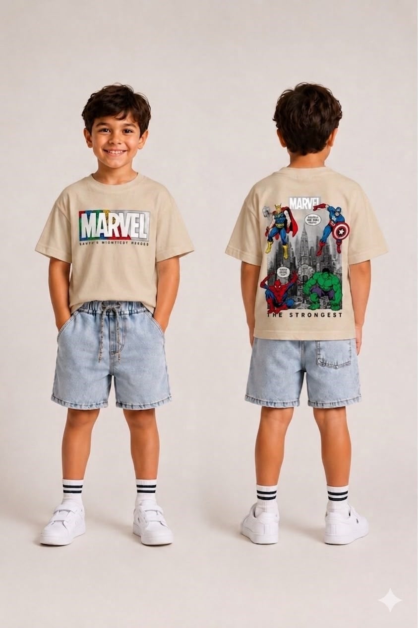 Süper Kahraman Baskı Bej Tshirt