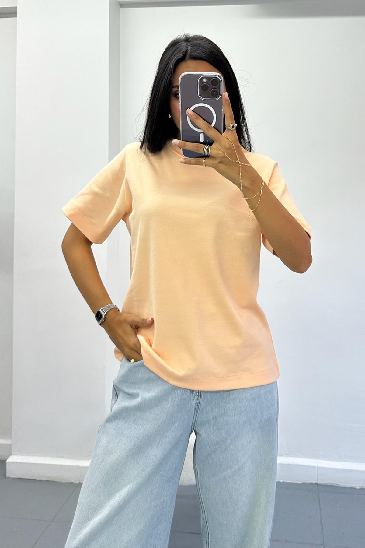 Kısa Kol Düz Somon Tshirt