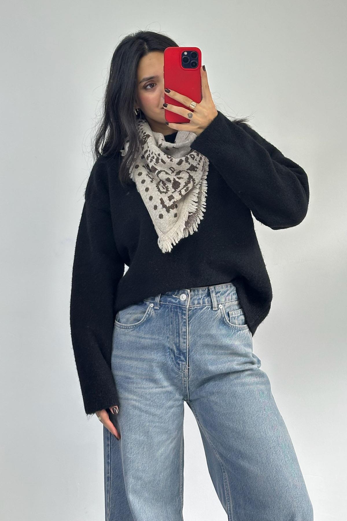 Desenli Bej Mini Şal