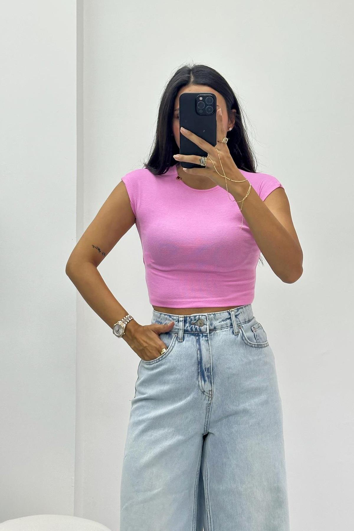 Pamuk Modal Karışımı Pembe Basic Crop