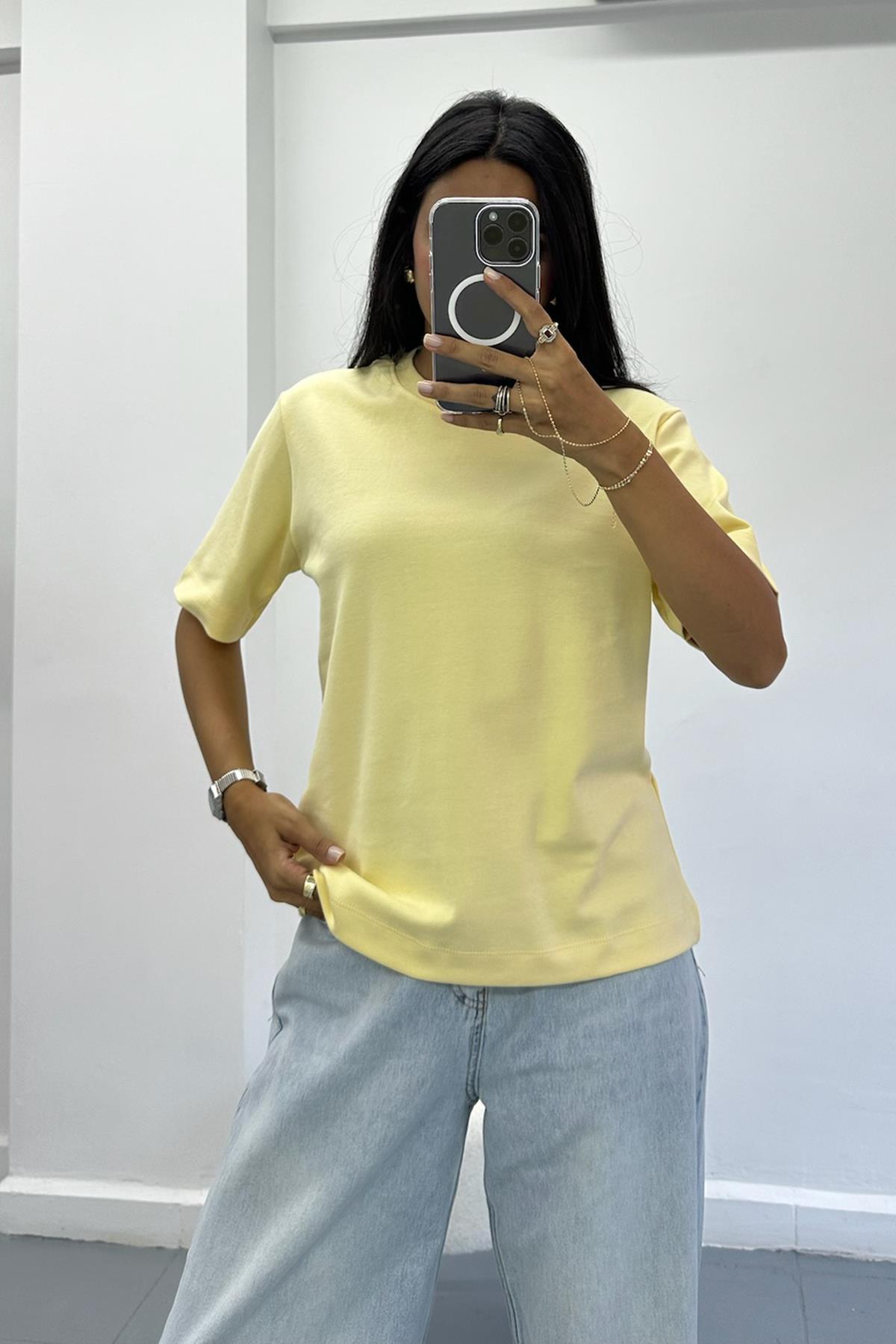 Kısa Kol Düz Limon Sarısı Tshirt