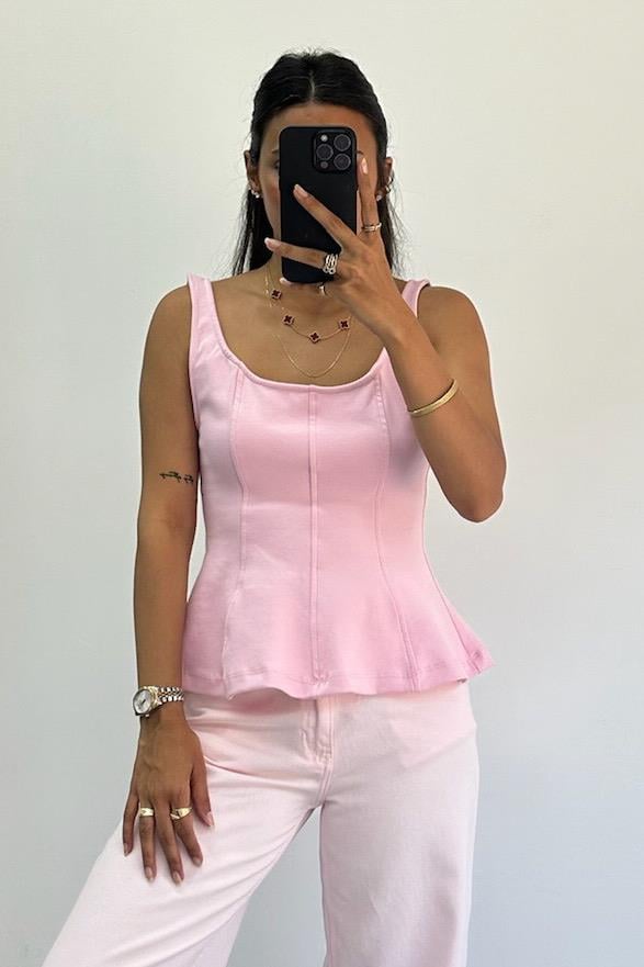 Kalın Askılı Açık Pembe Peplum Top