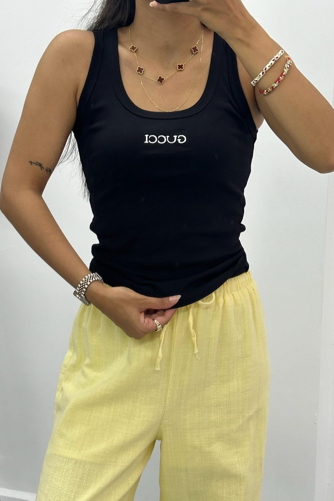 Nakış Yazı Logolu Siyah  Atlet