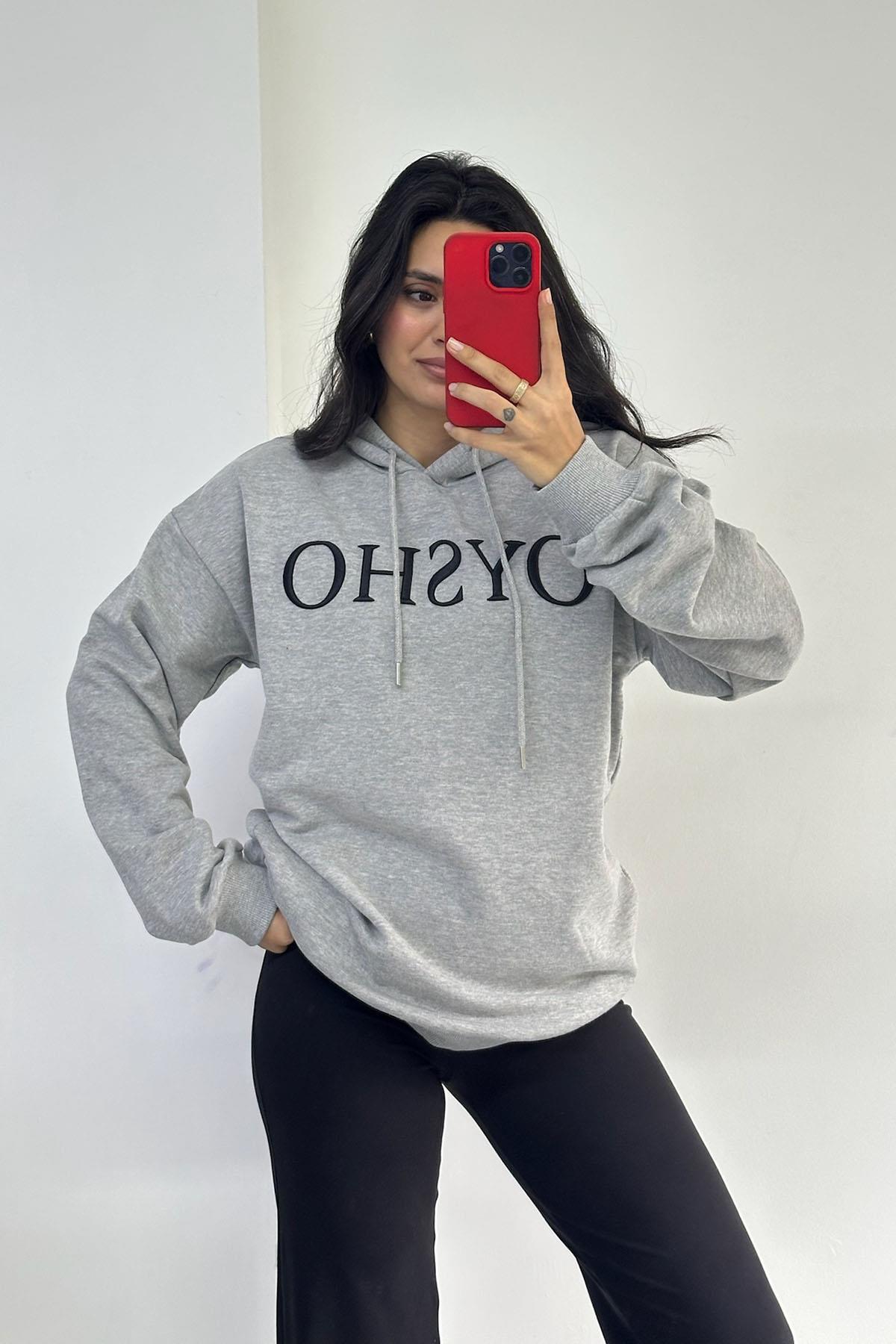 Silikon Büyük Yazılı Gri Sweatshirt