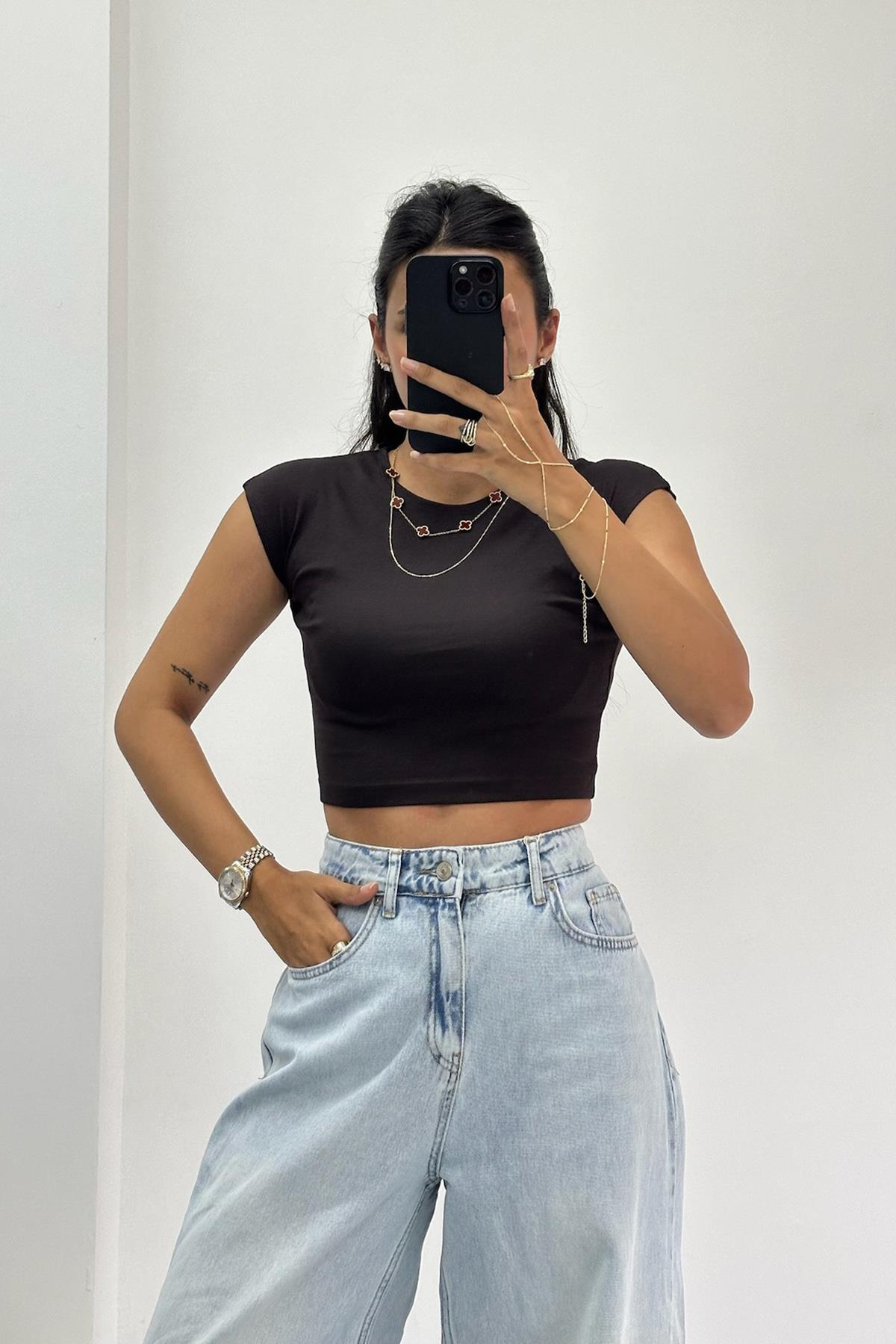 Pamuk Modal Karışımı Kahverengi Basic Crop 