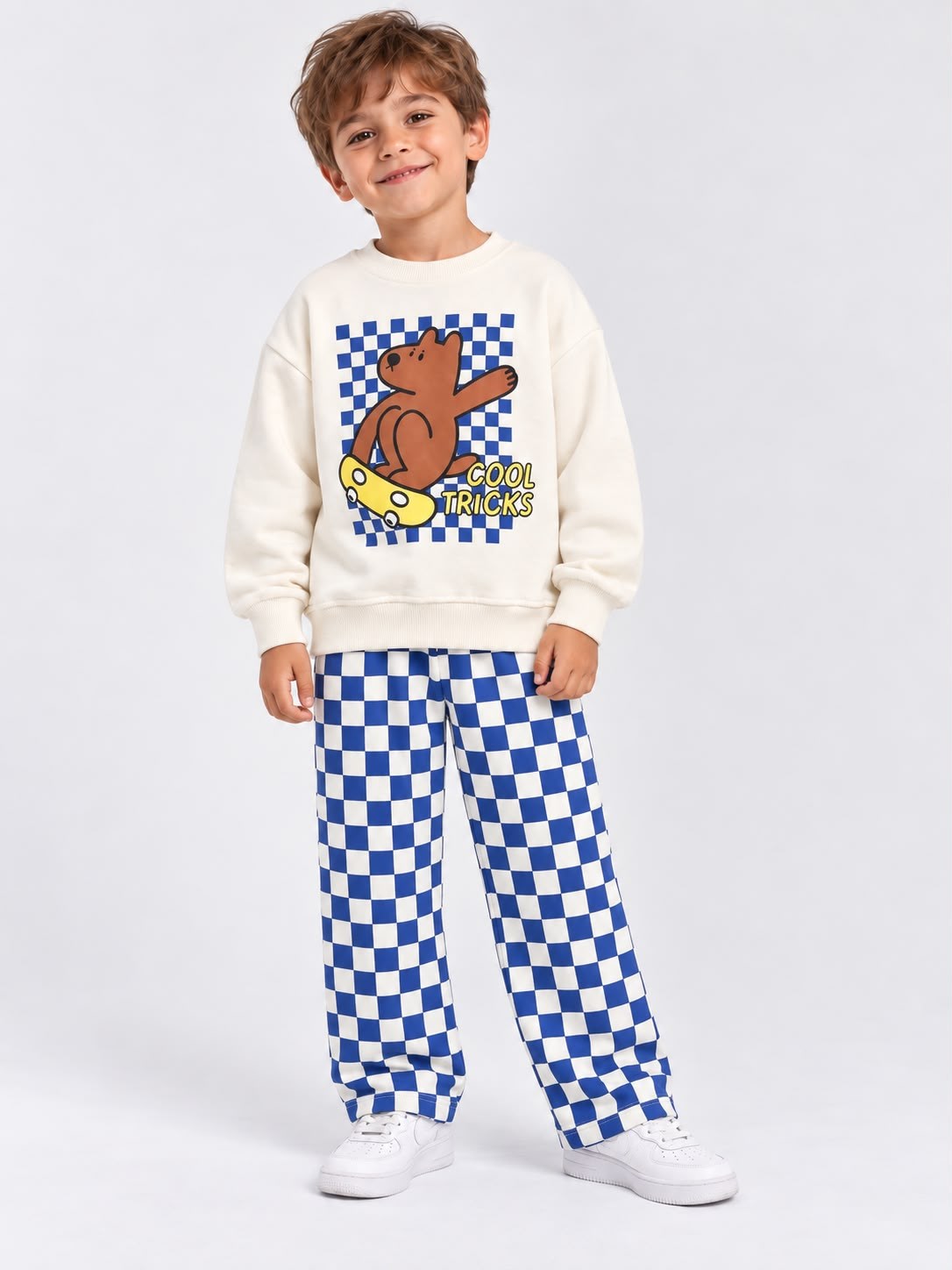 Dama Desenli Lacivert Sweat Takım