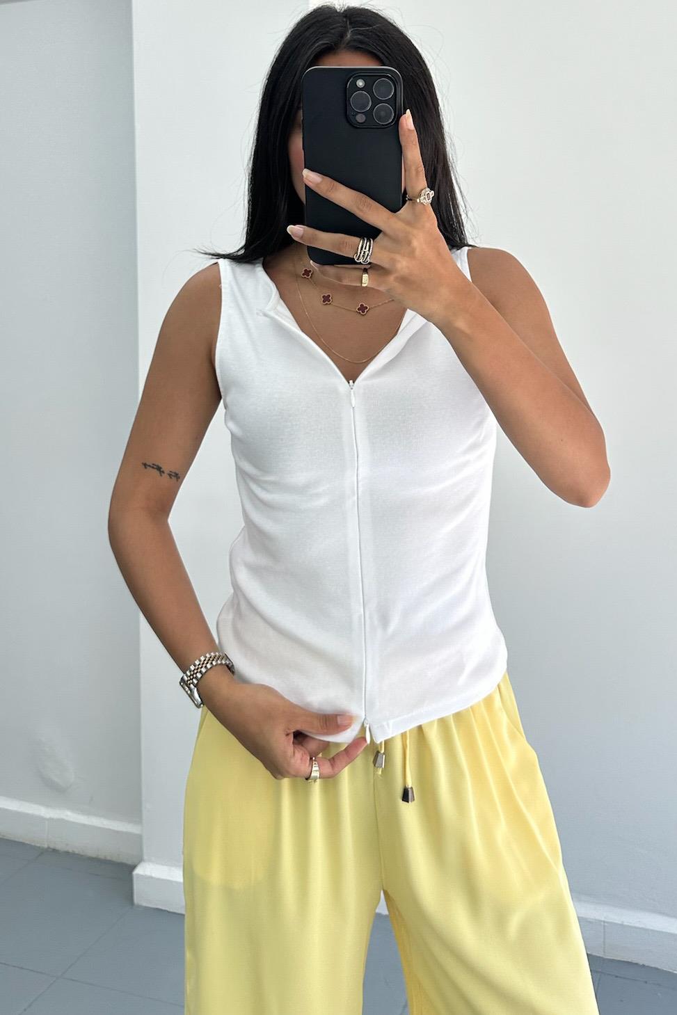 Fermuar Detaylı Beyaz Top