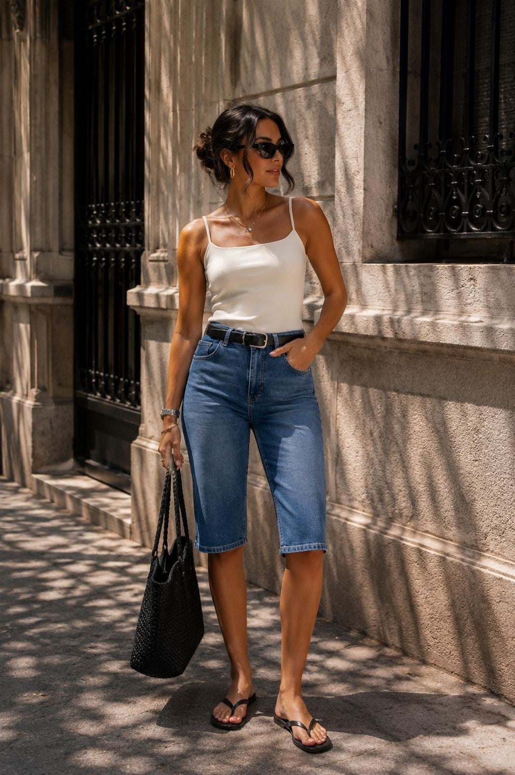 Yanı Yırtmaçlı Denim Kapri