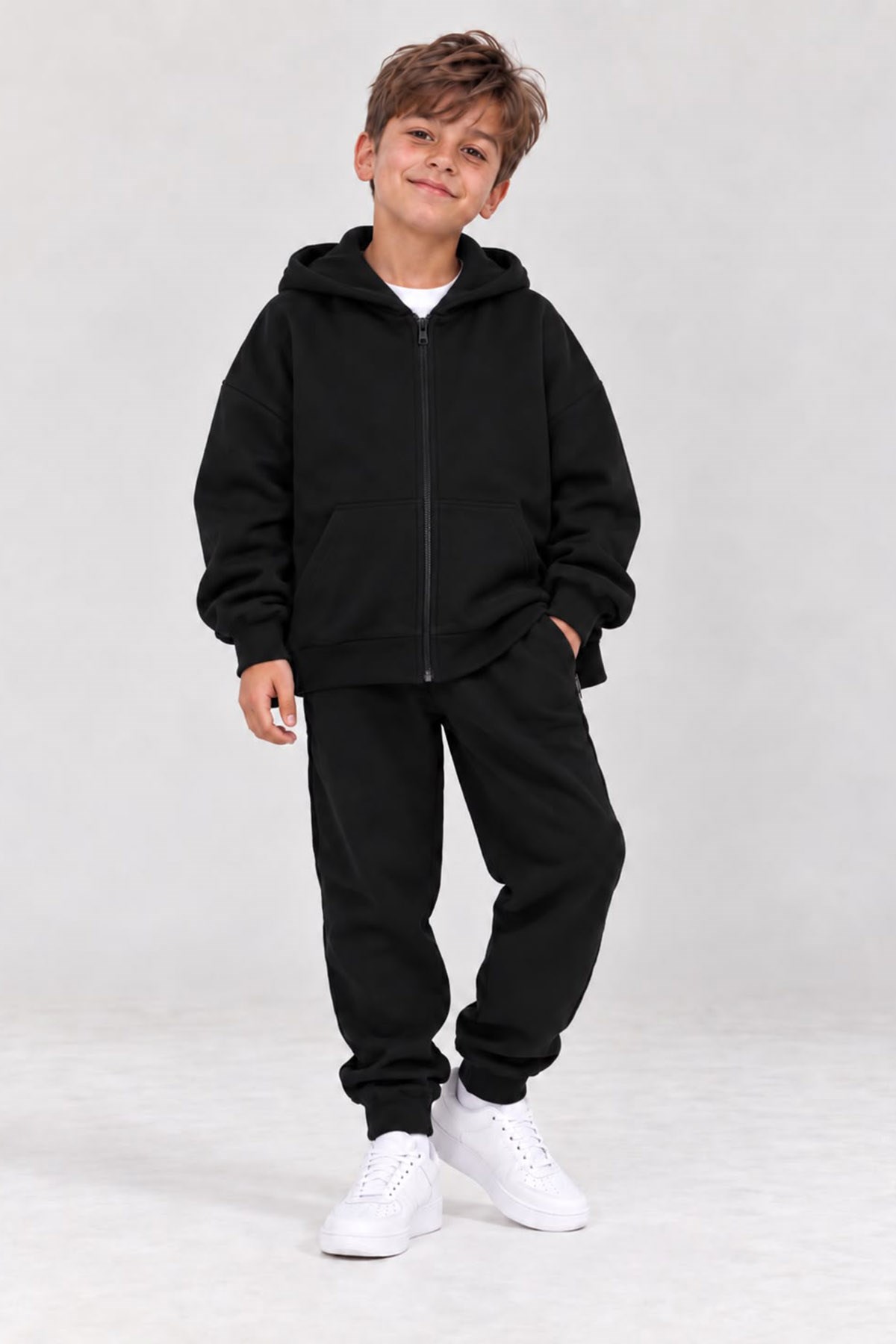 Siyah Kapüşonlu Çocuk Sweatshirt
