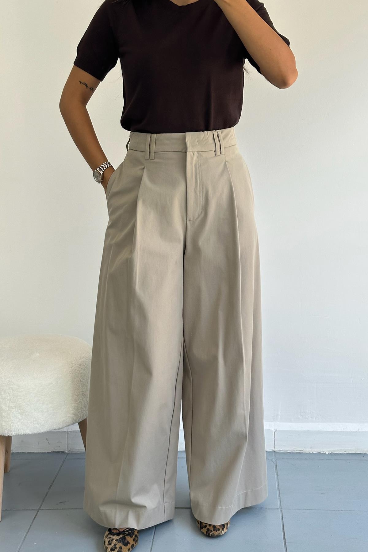 Pilili Geniş Paça Çağla Pantolon