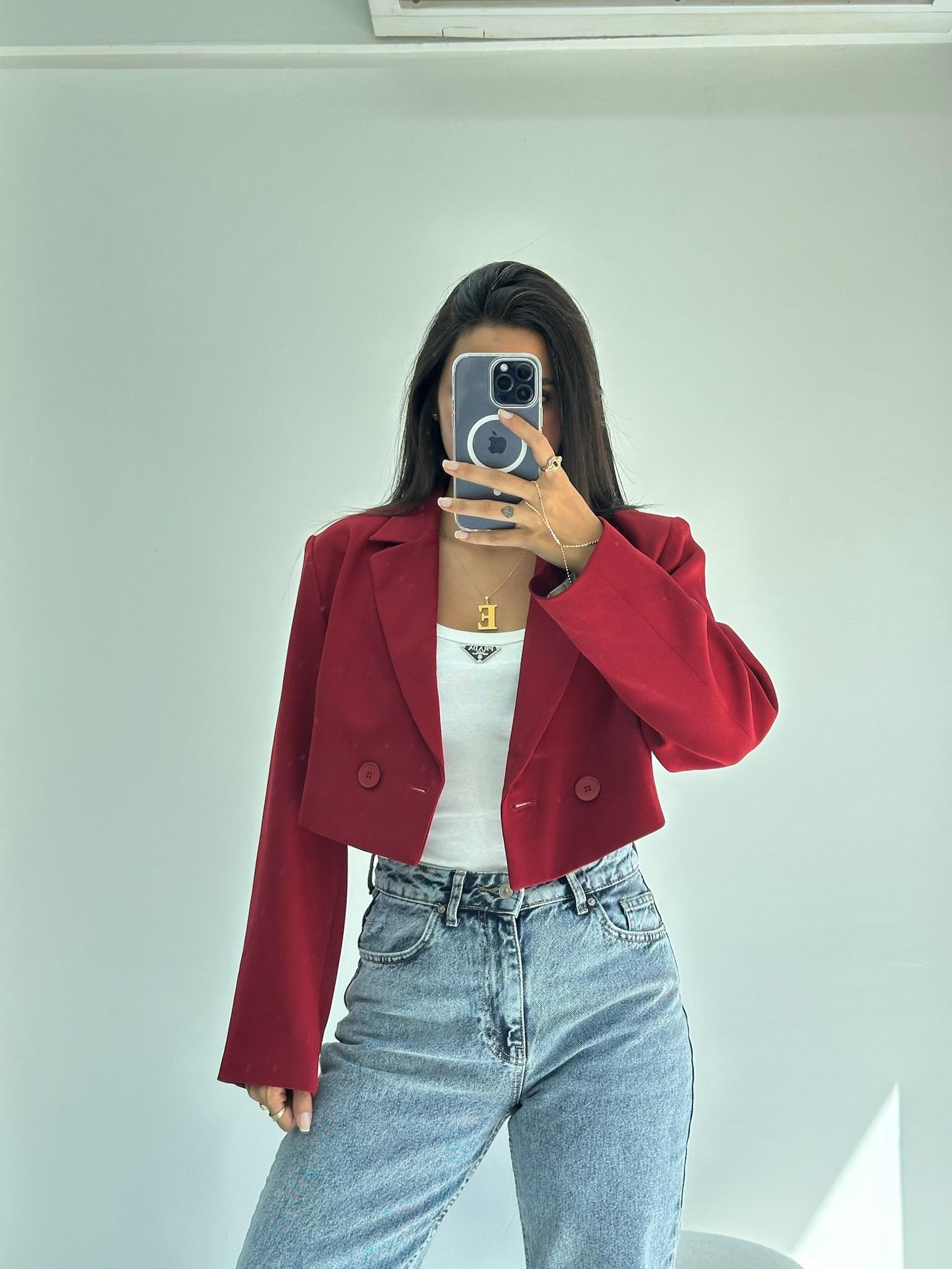 Bordo Mini Blazer Ceket