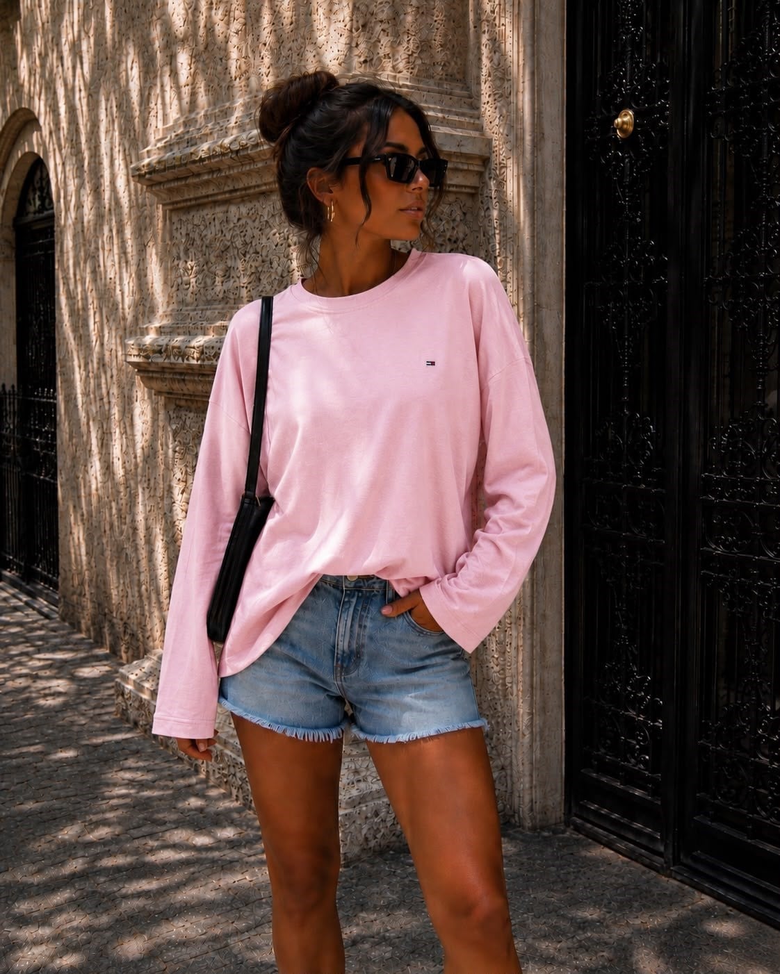 Logolu Uzun Kol Pembe Tshirt