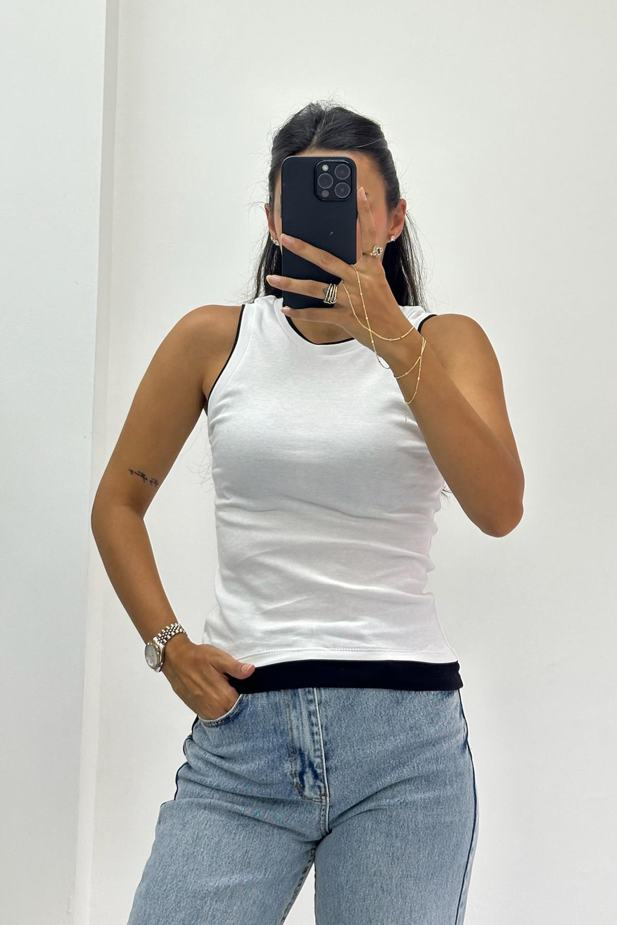 Çift Görünümlü Kolsuz Beyaz Top