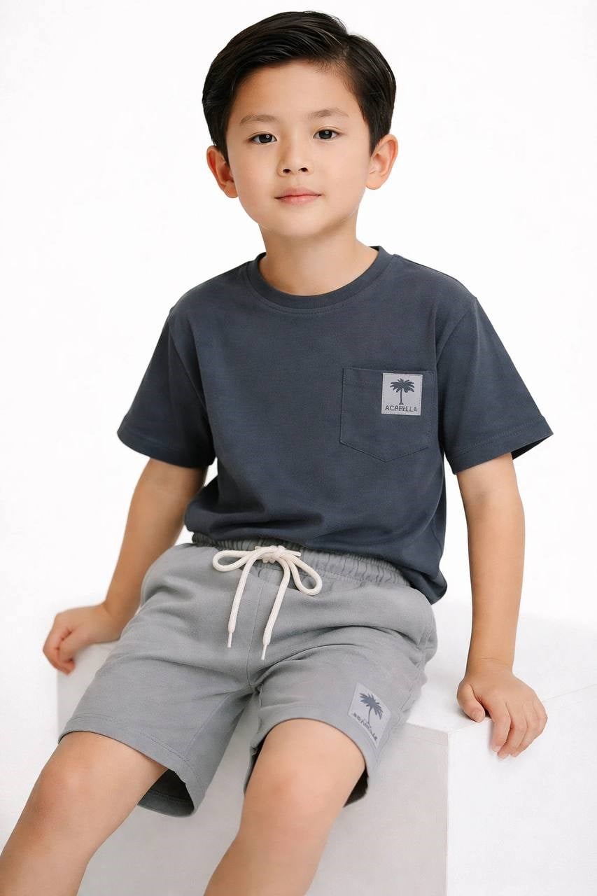 Palmiyeli Şortlu Antrasit Takım