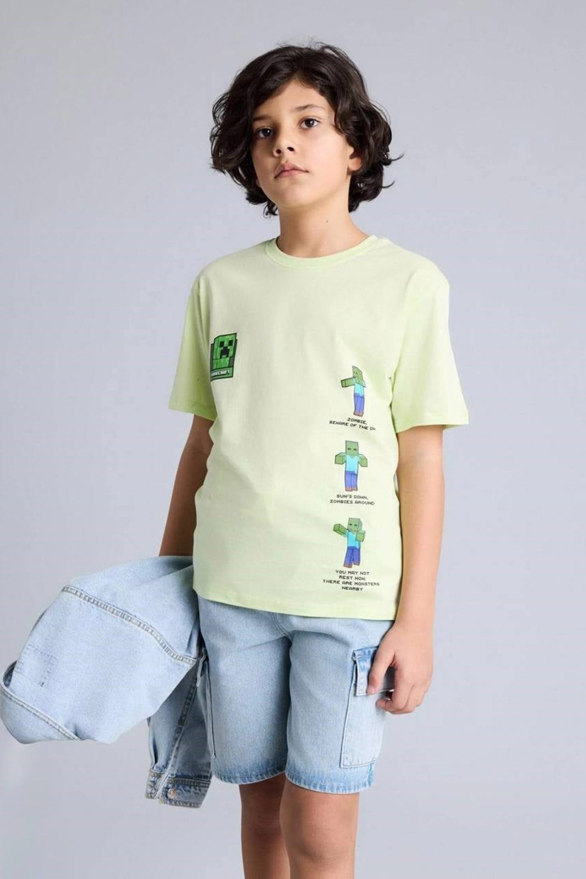 Minecraft Baskılı Yeşil Tshirt