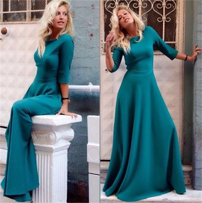 Reglan Kol Petrol Yeşili Maxi Elbise