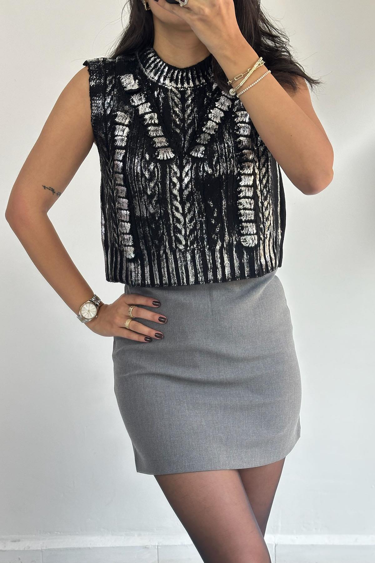 Düz Gri Mini Etek