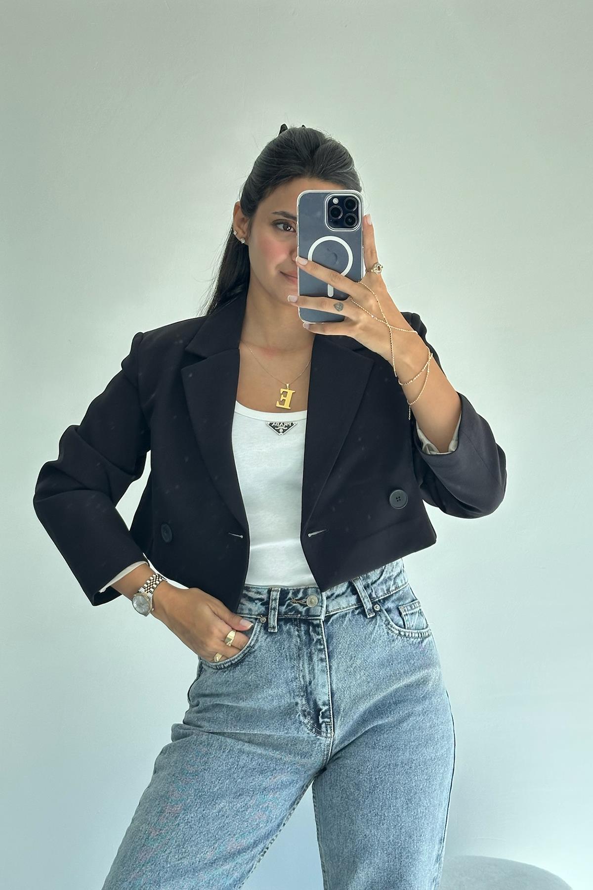 Siyah Mini Blazer Ceket