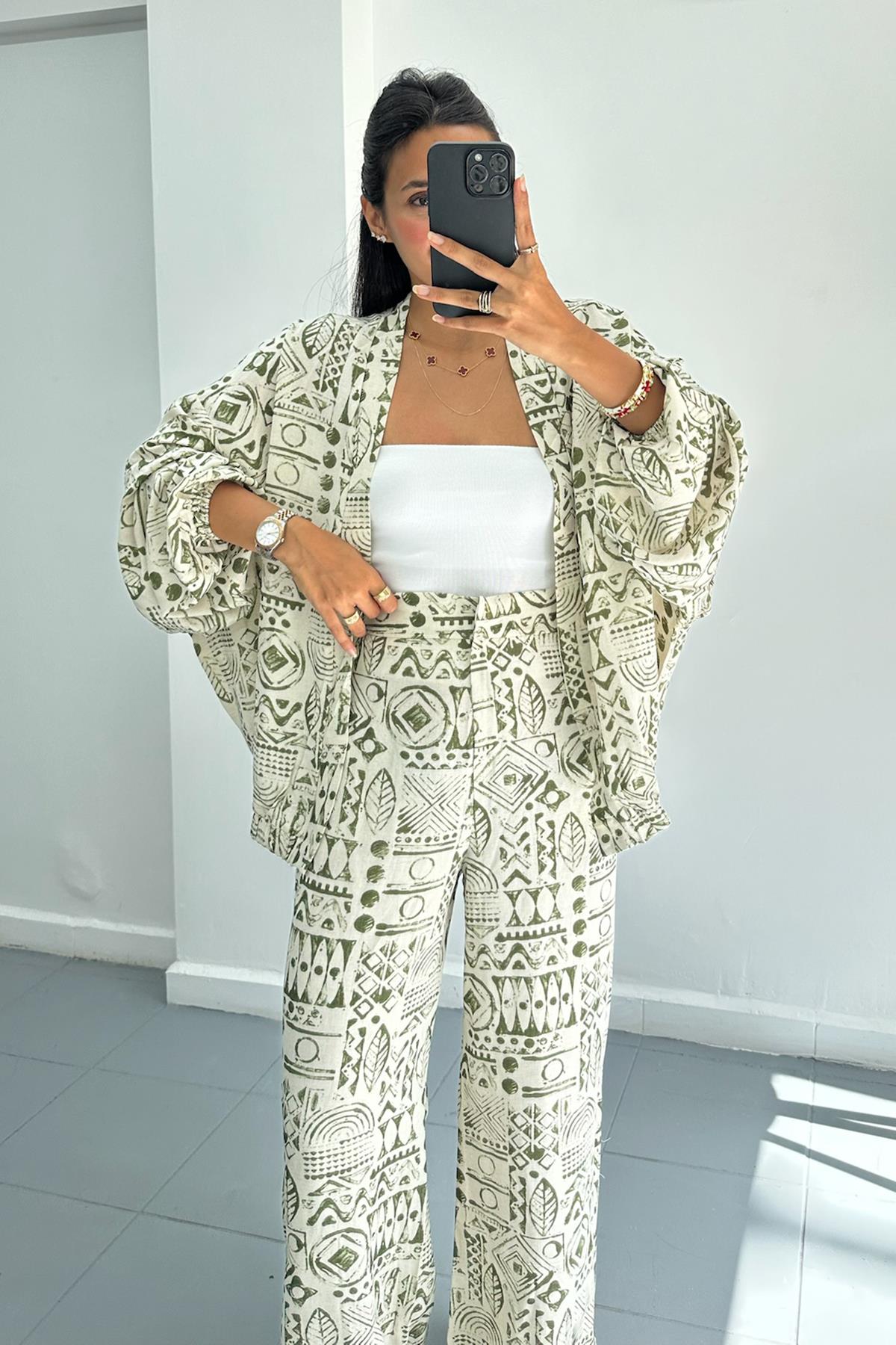 Sırt Detaylı Lastikli Natural Oversize Kimono