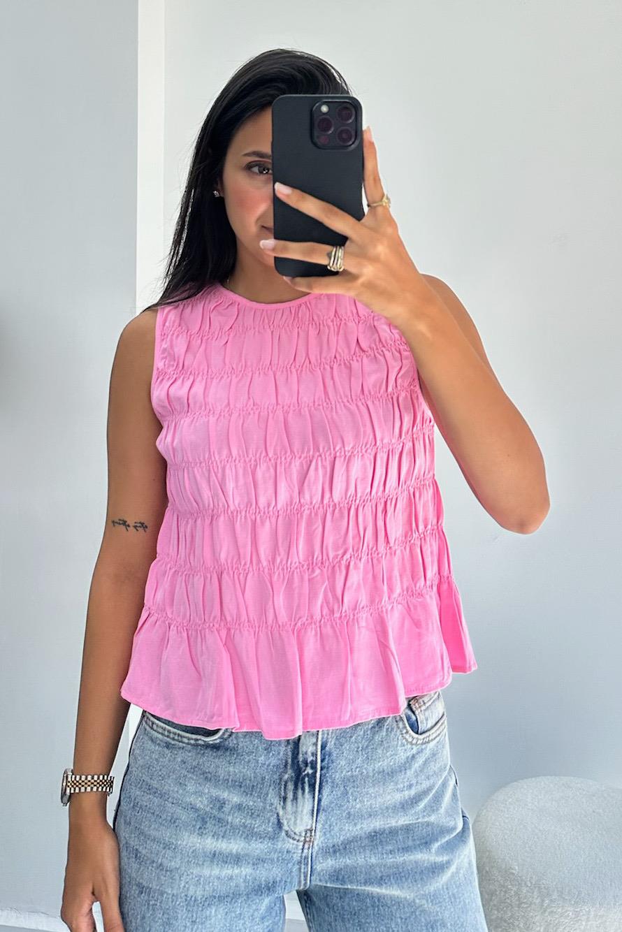 Kolsuz Crop Pembe Bluz