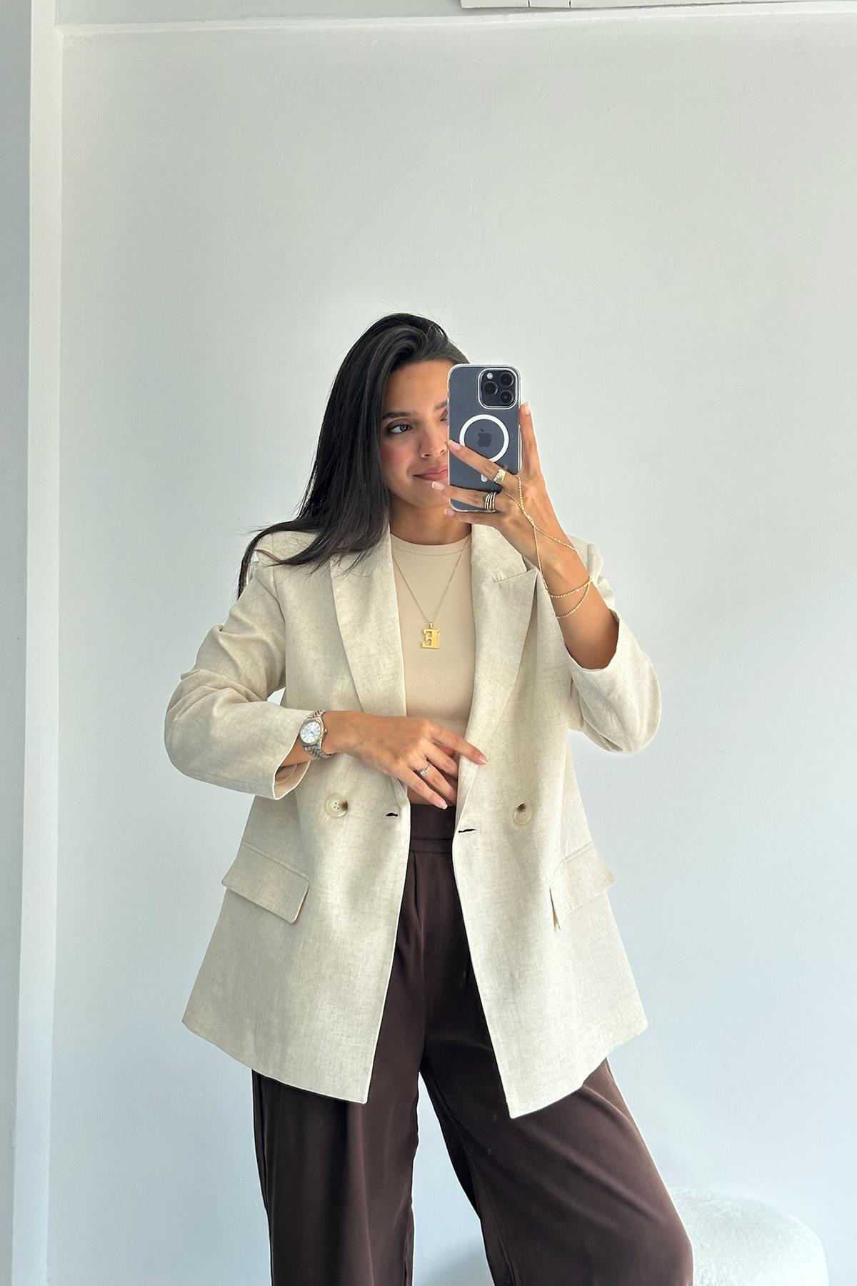 Oversize Bej Blazer Ceket