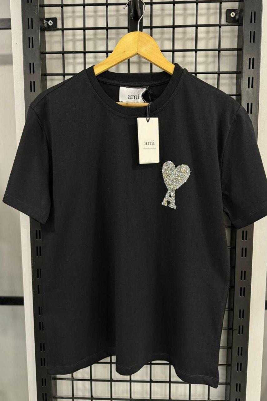 A Harfli Taşlı Siyah TshirtTSHİRT