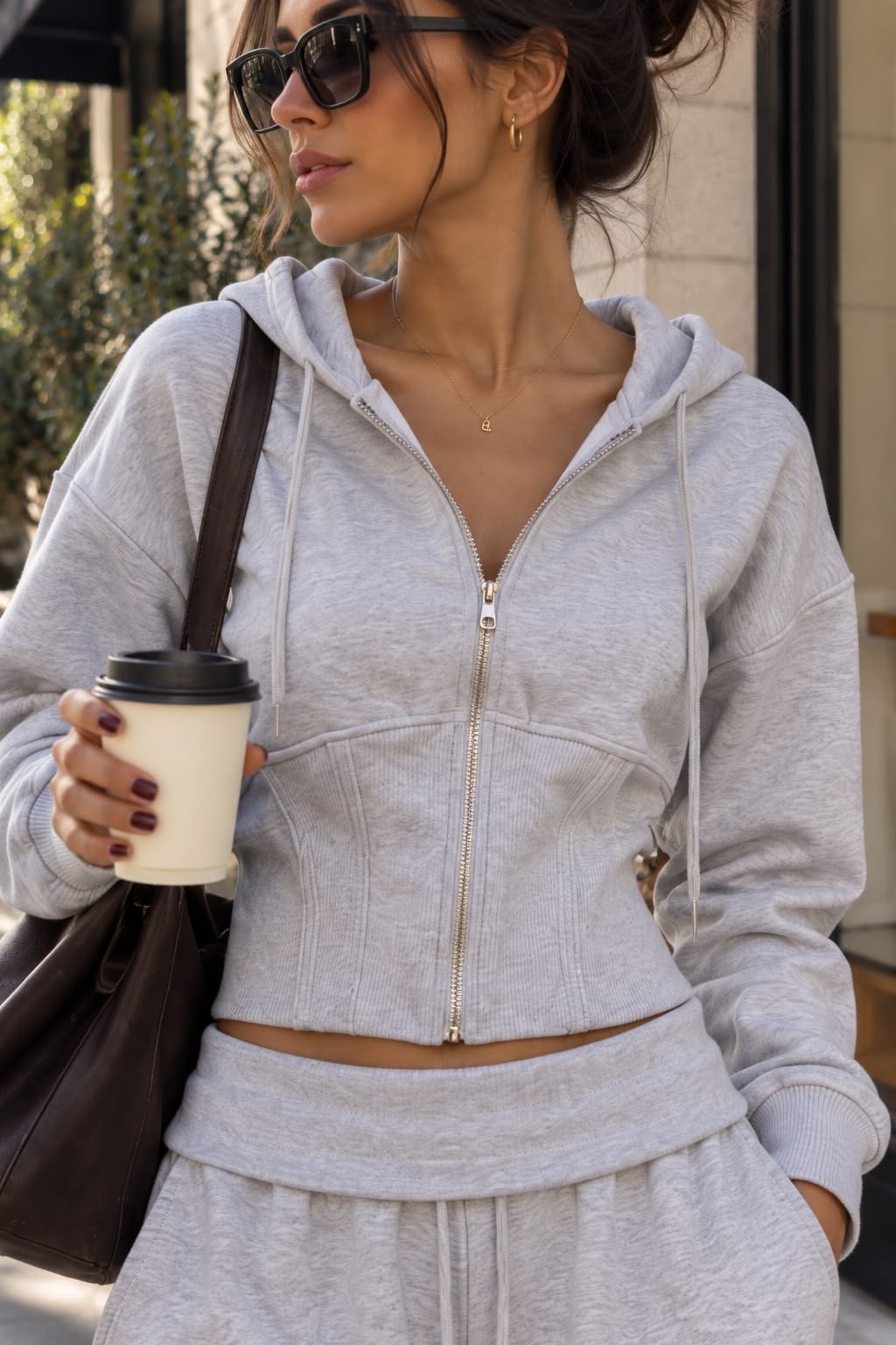 Korse Bel Gri Fermuarlı Sweatshirt
