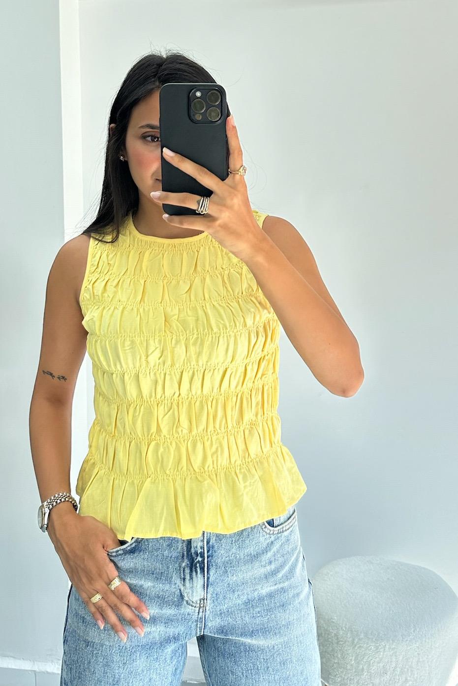 Kolsuz Crop Sarı Bluz
